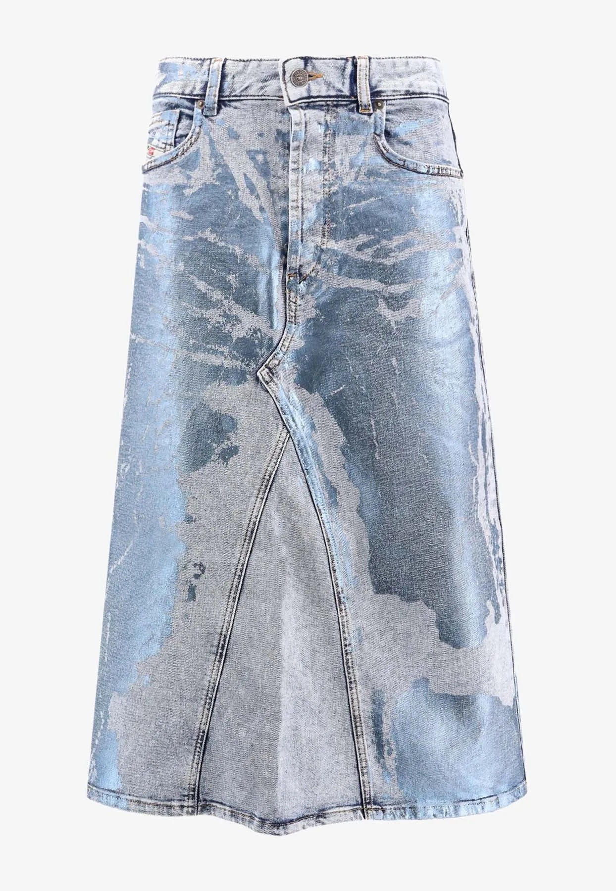 De-Pago Laminated Denim Midi Skirt