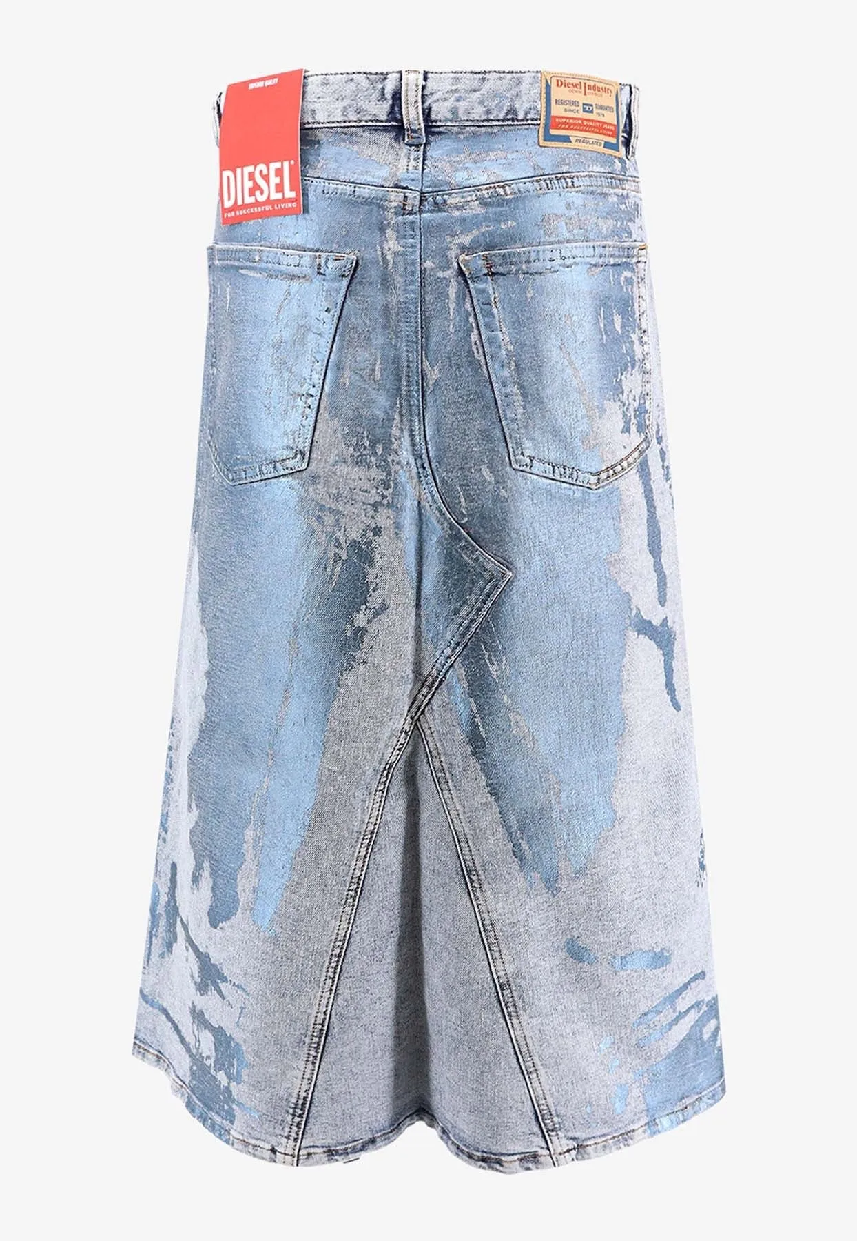 De-Pago Laminated Denim Midi Skirt