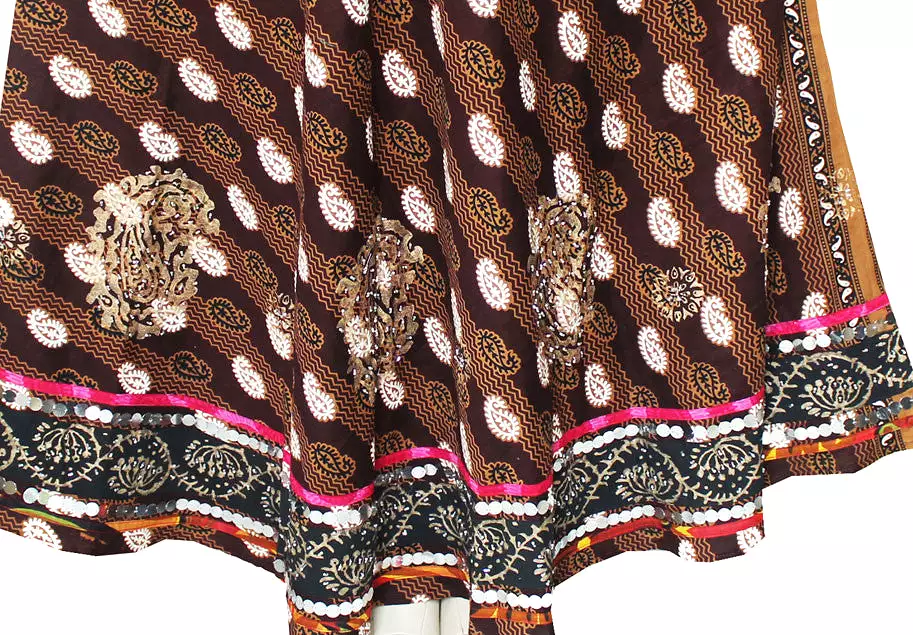 Designer Long Indian Skirt Cotton Block Printed Womens India Clothing (Brown)