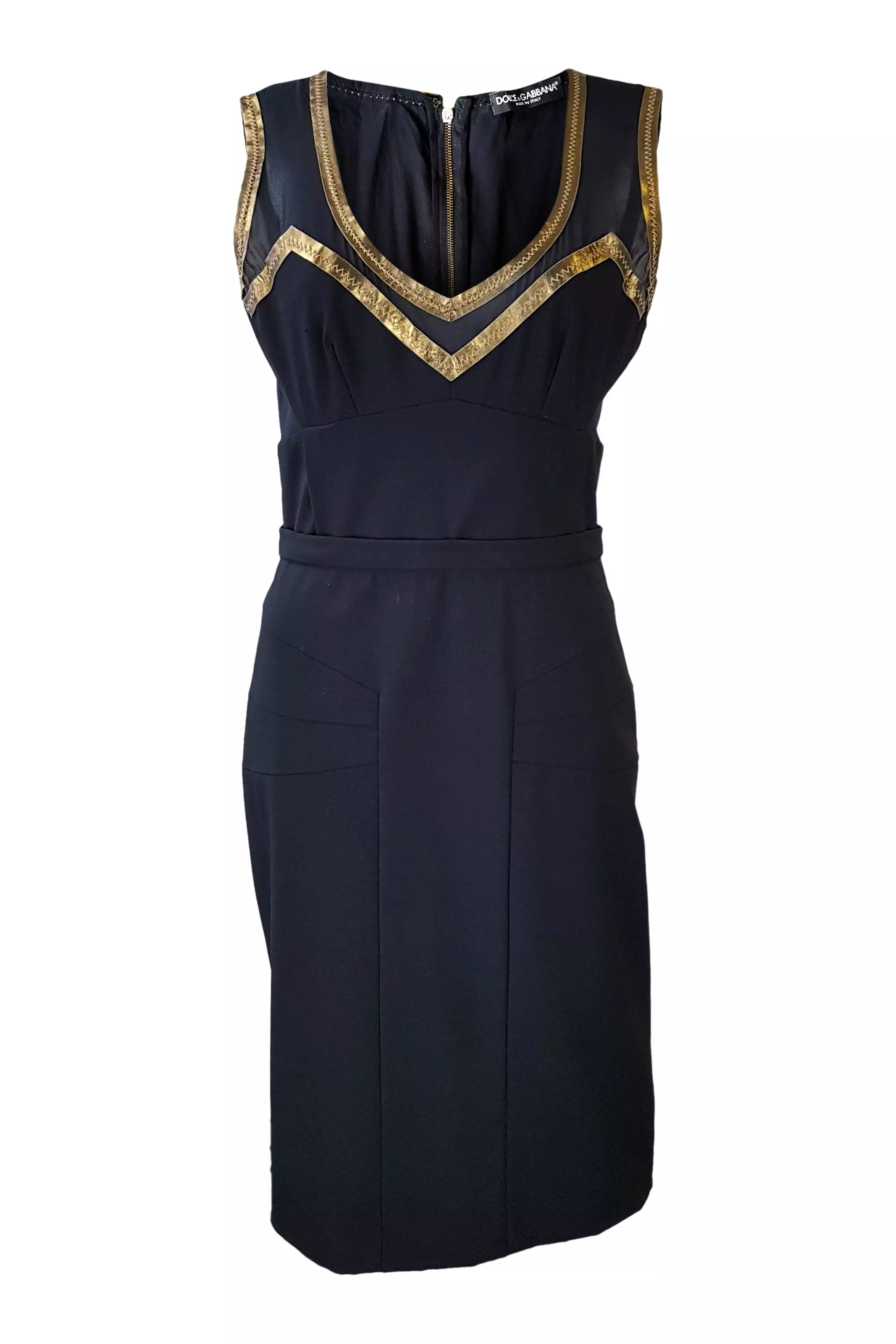 DOLCE & GABBANA Sleeveless Black Gold Accented Shift Dress (IT 44)