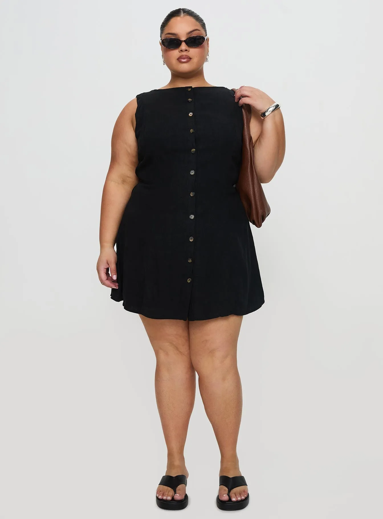 Dollie Linen Mini Dress Black Curve