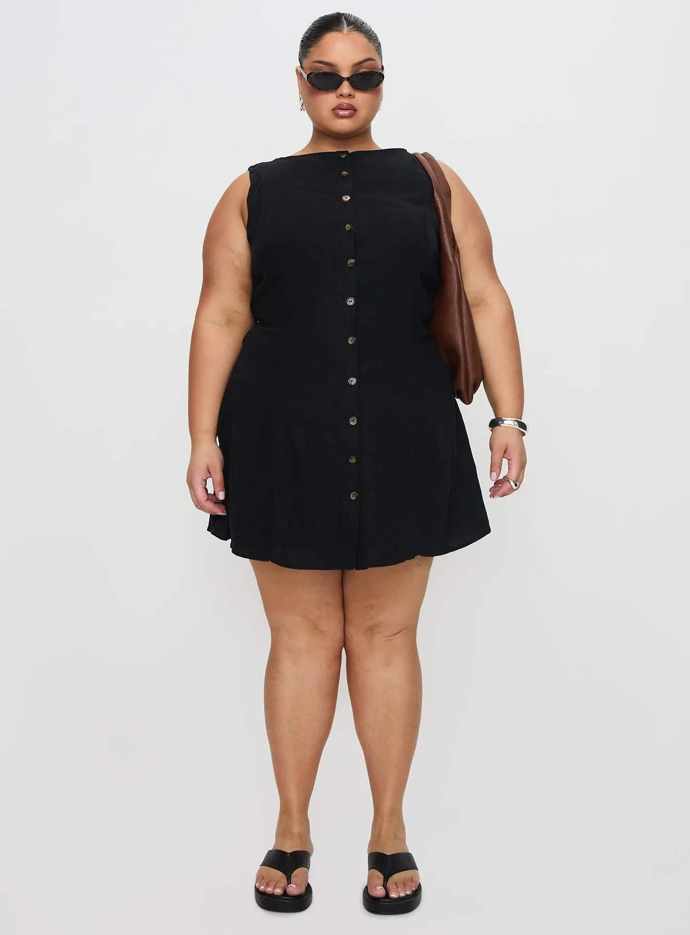 Dollie Linen Mini Dress Black Curve