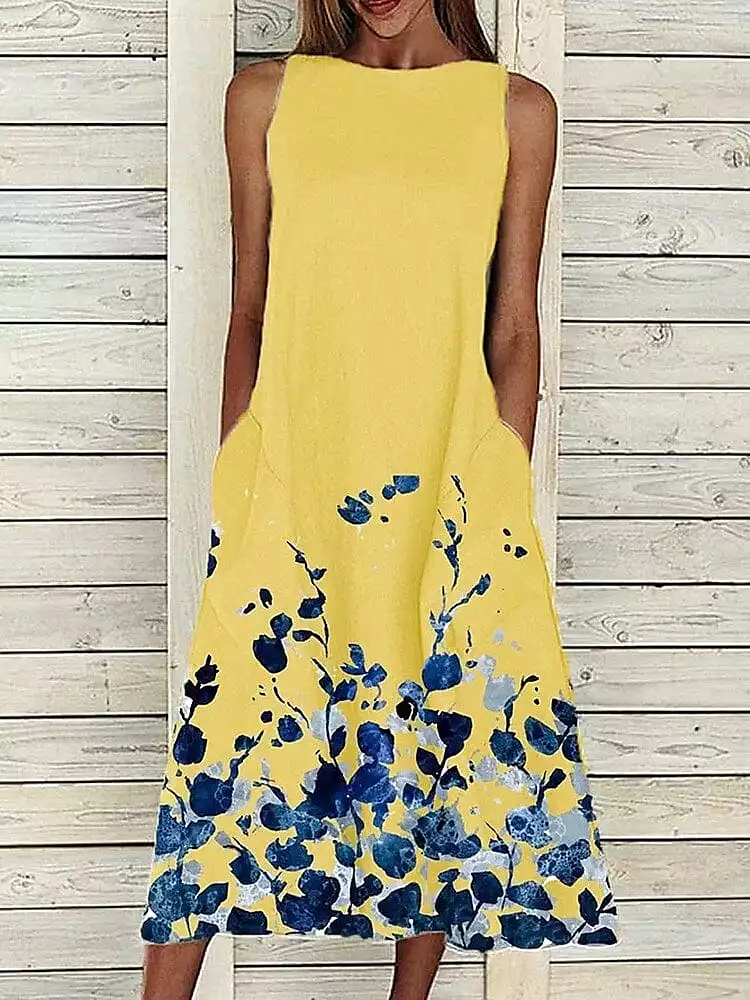 Elegant Floral Print Sleeveless Midi Shift Dress for Women