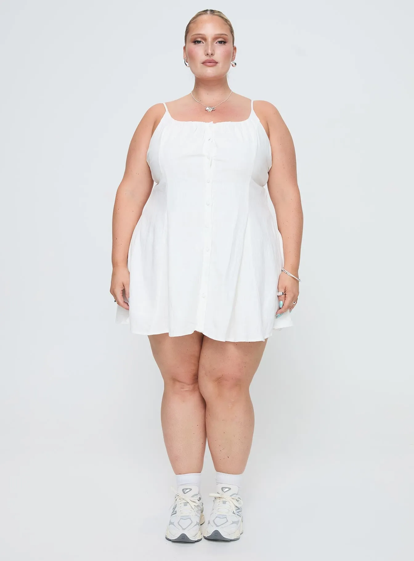 Elian Linen Blend Mini Dress White Curve