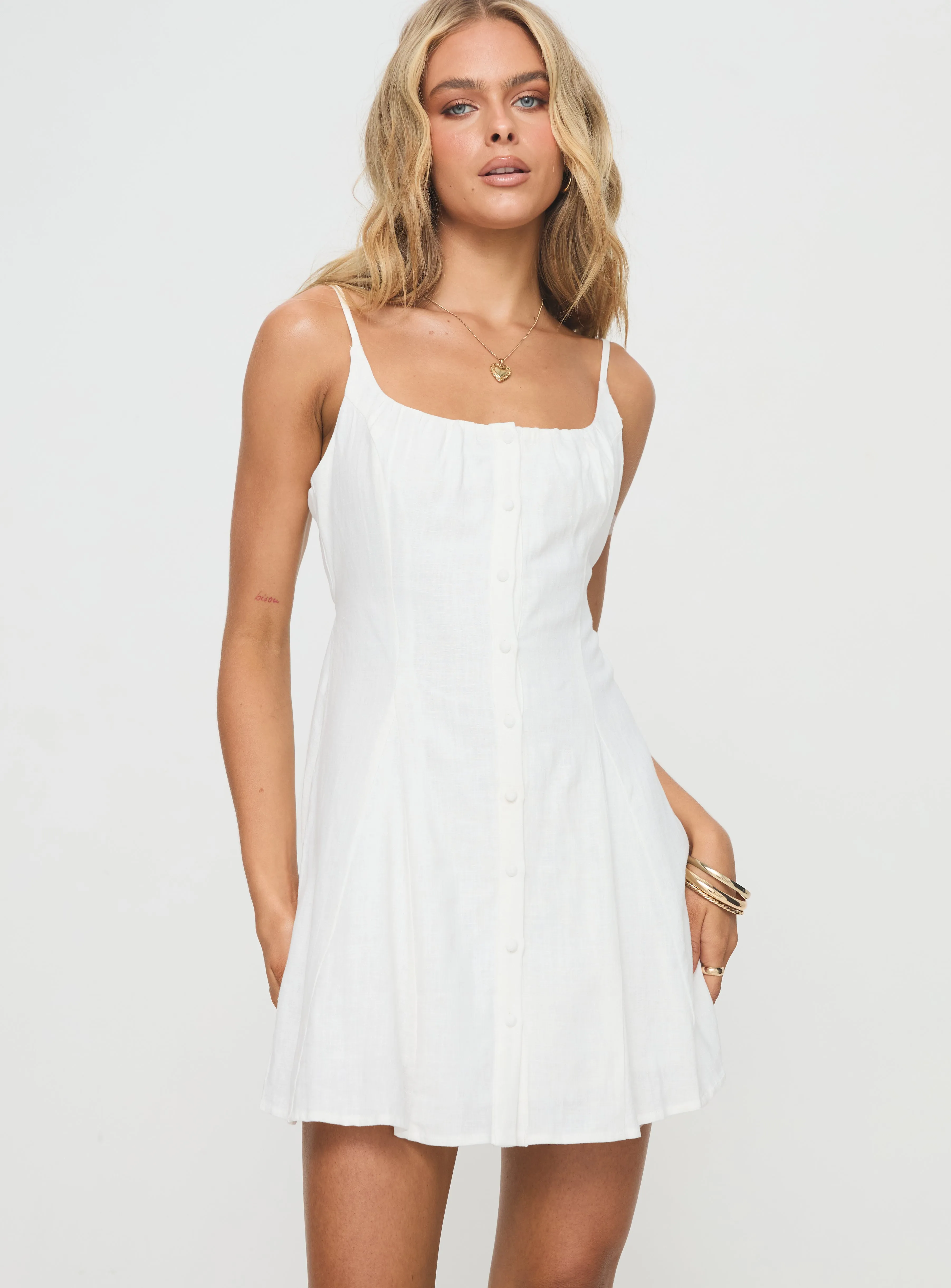 Elian Linen Blend Mini Dress White