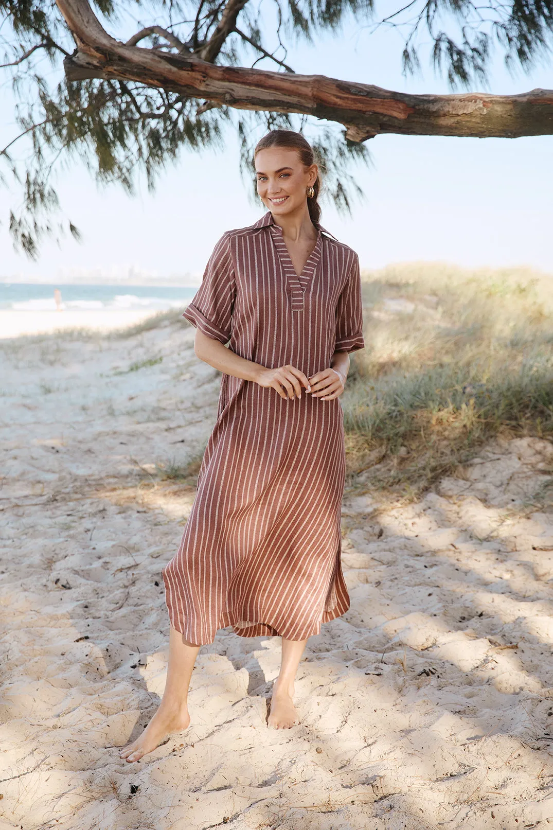 Ella Linen Dress in Nutmeg