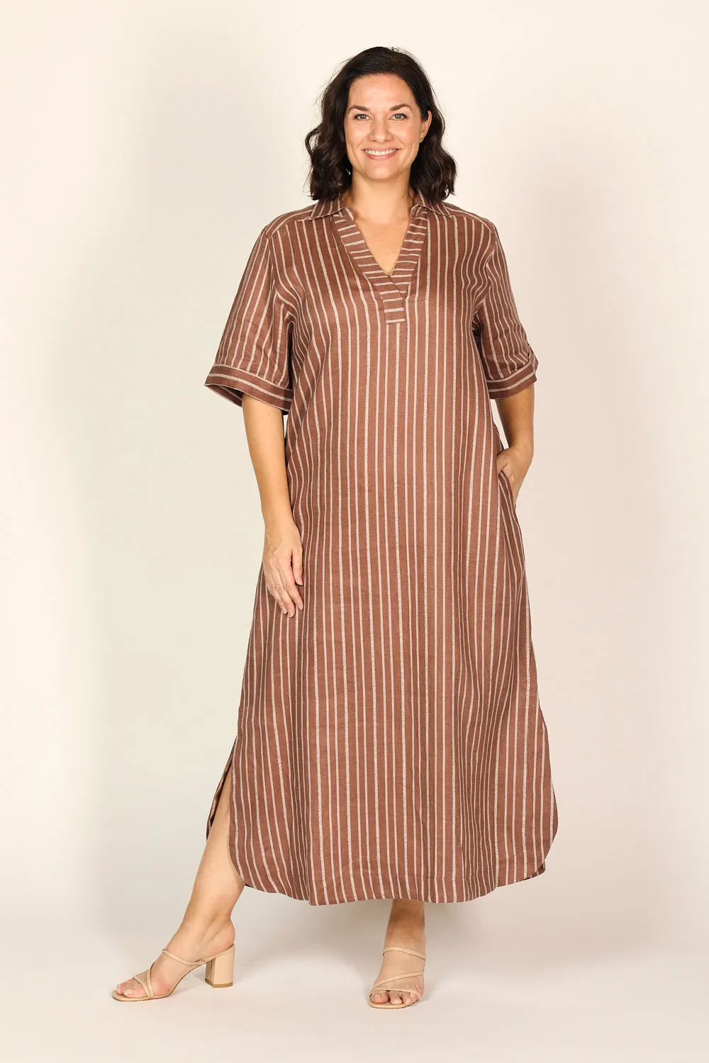 Ella Linen Dress in Nutmeg