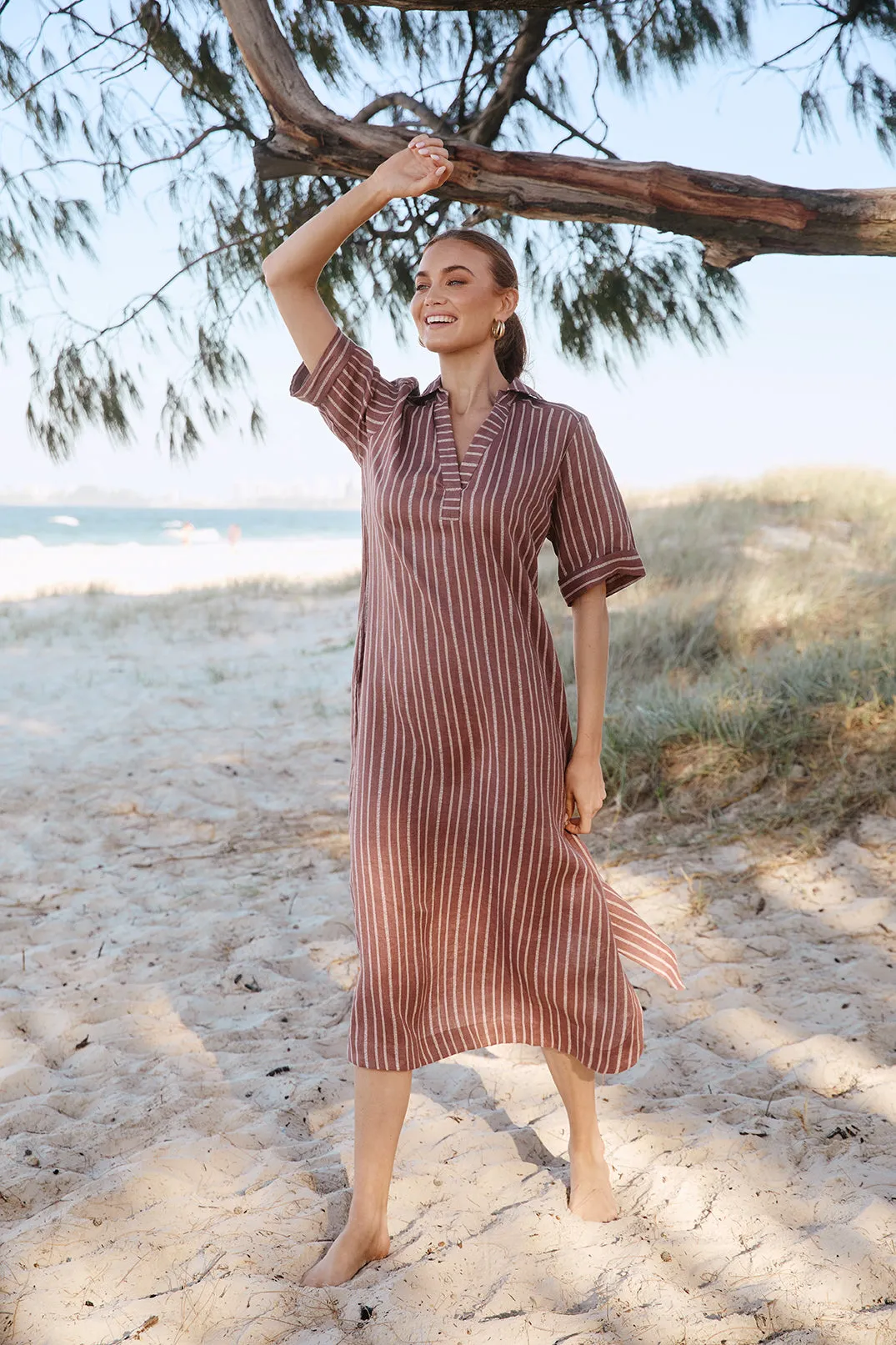 Ella Linen Dress in Nutmeg