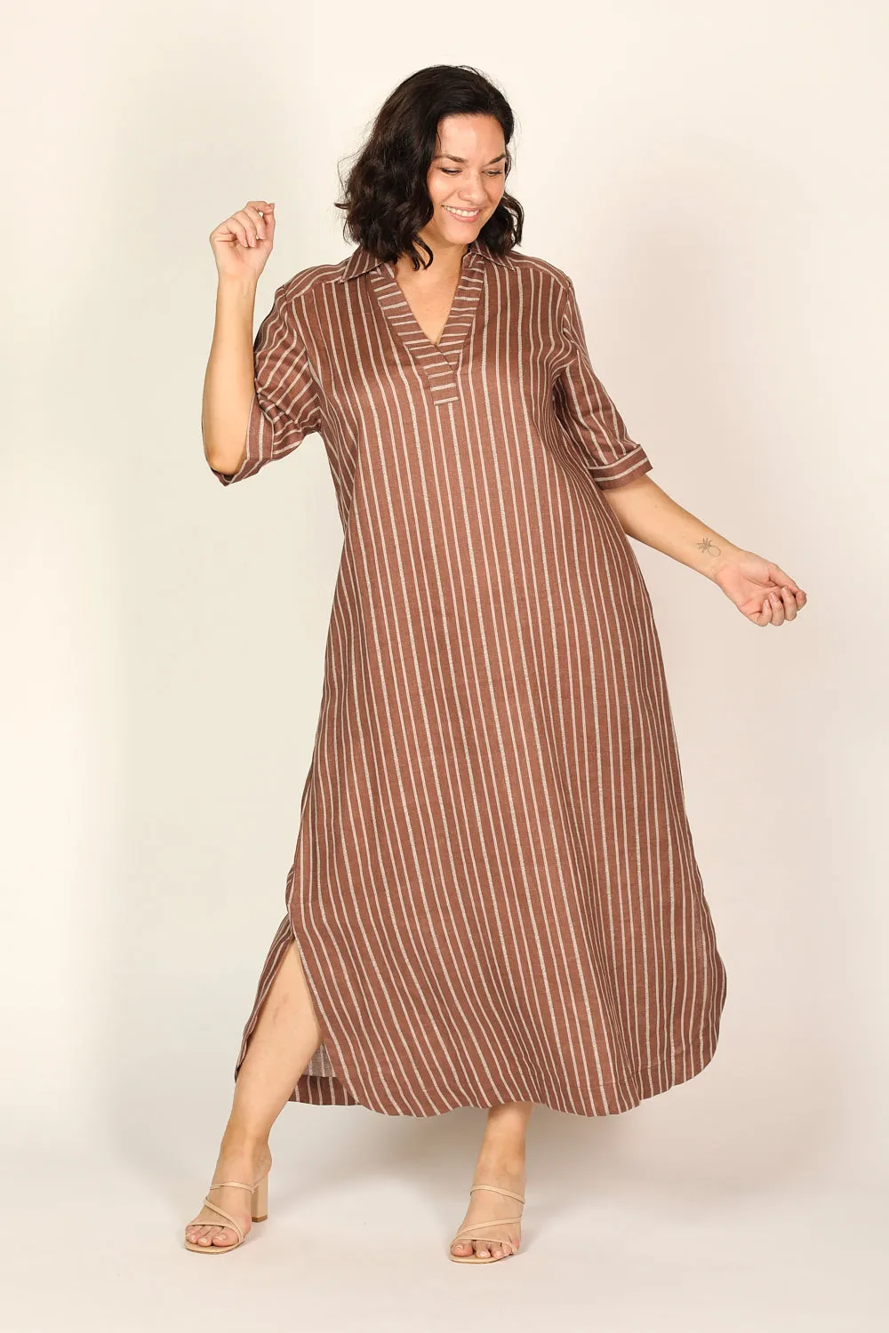 Ella Linen Dress in Nutmeg