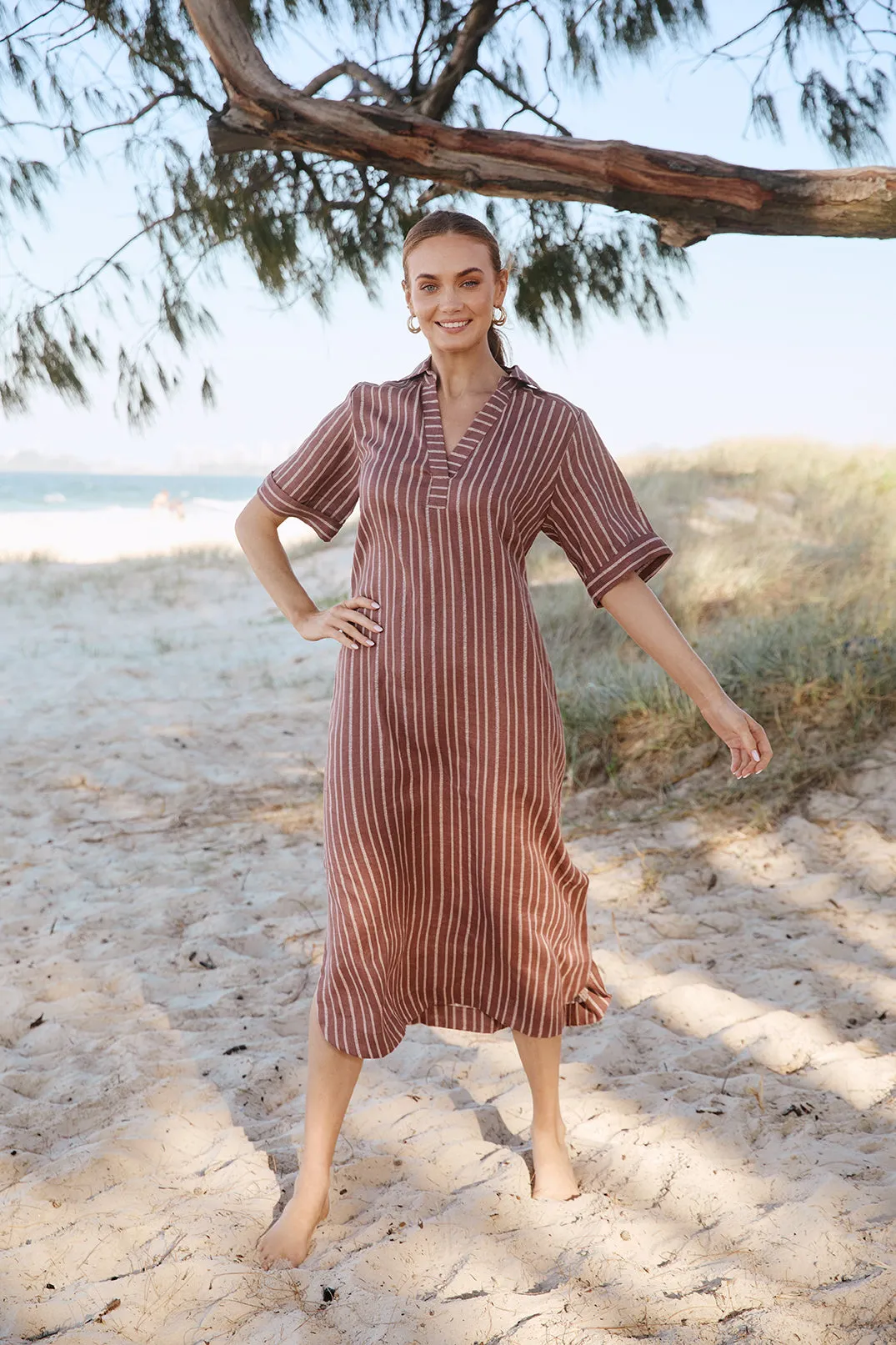 Ella Linen Dress in Nutmeg