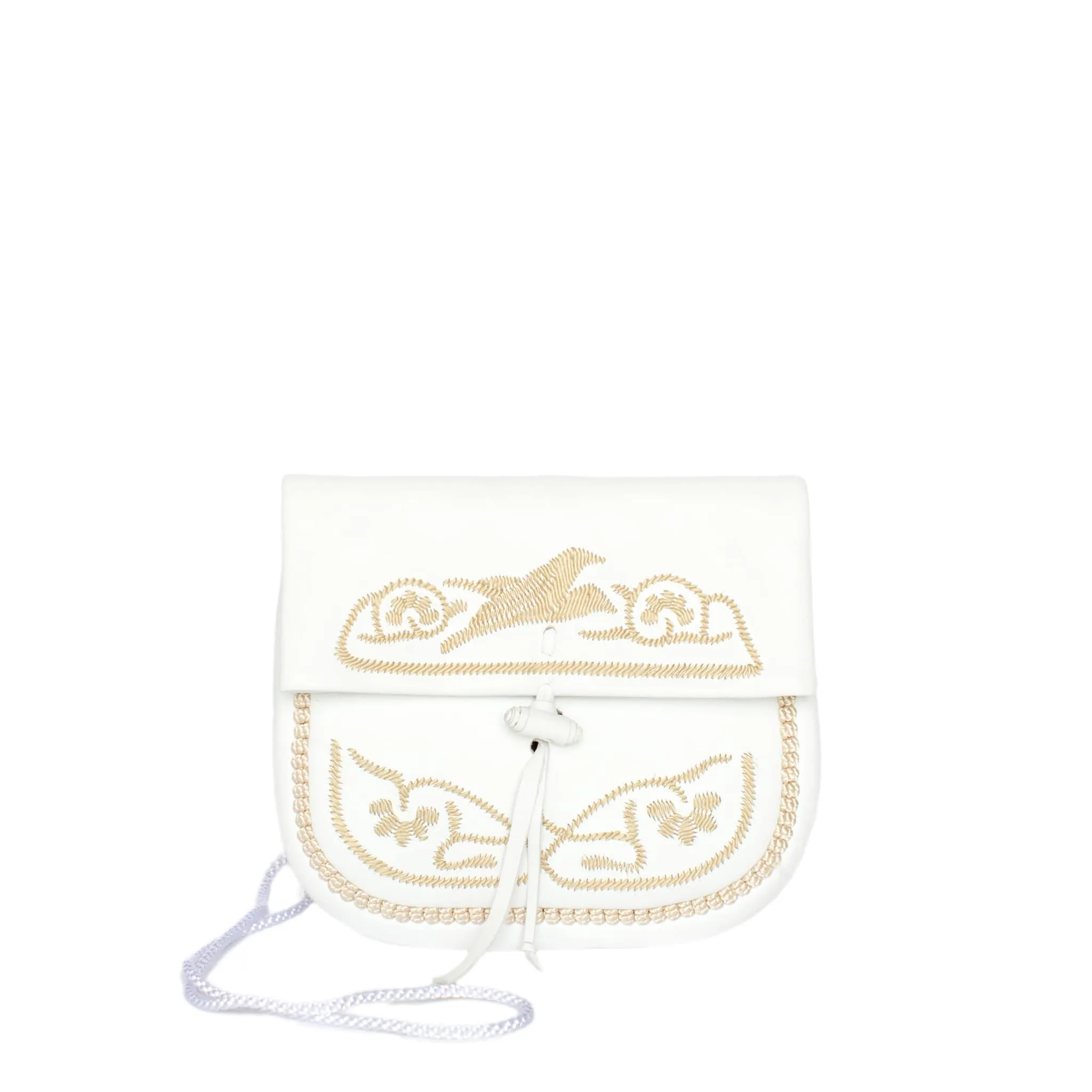 Embroidered Mini Crossbody Bag in White, Beige