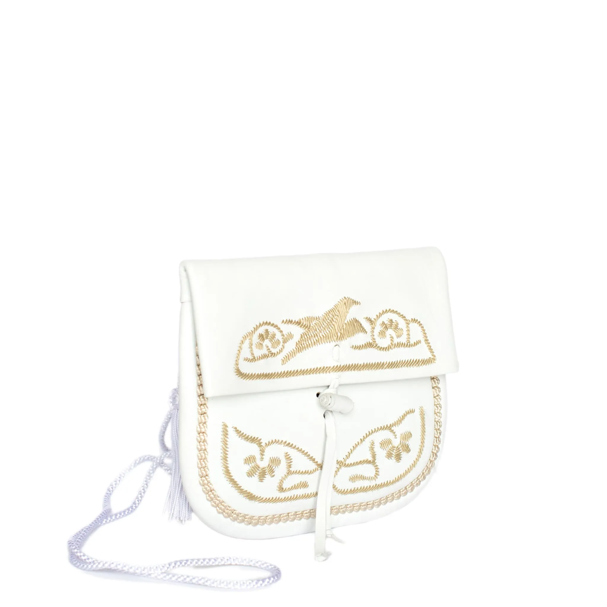 Embroidered Mini Crossbody Bag in White, Beige