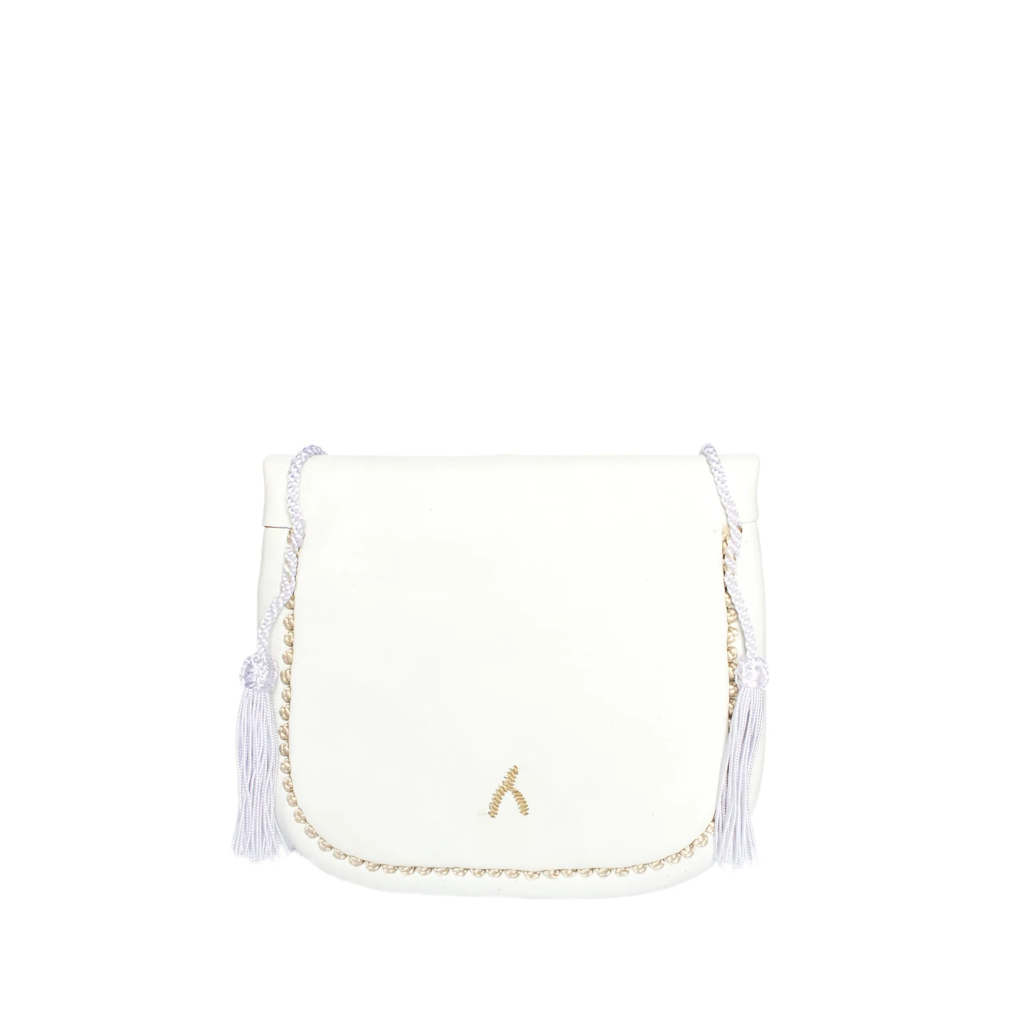 Embroidered Mini Crossbody Bag in White, Beige