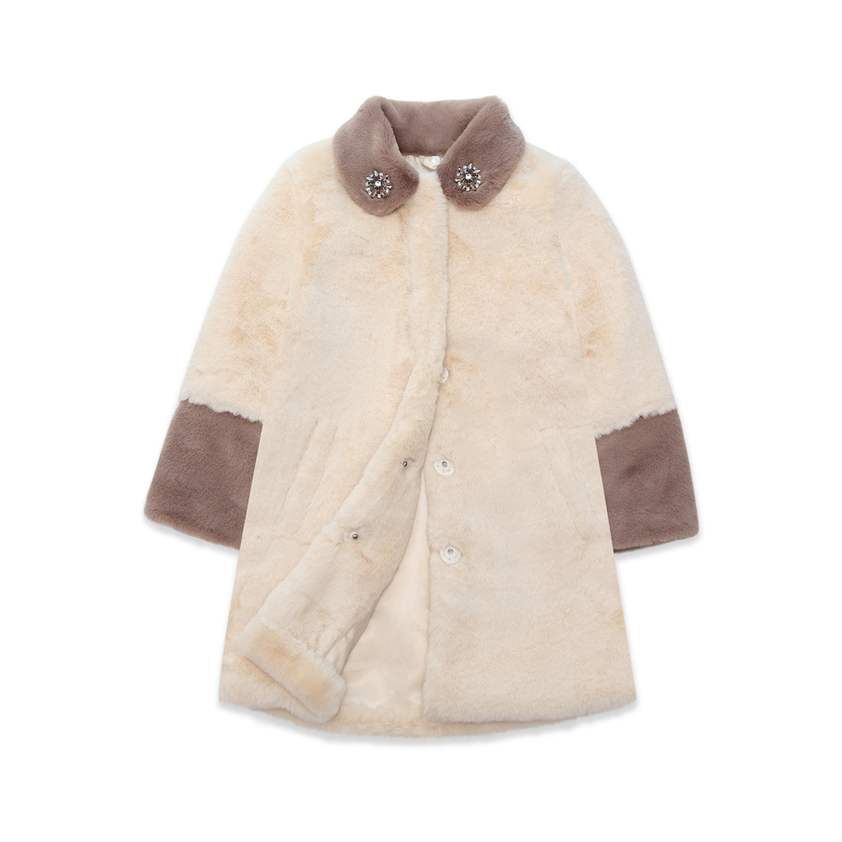 Faux-fur Coat cream brown Nicole Collection