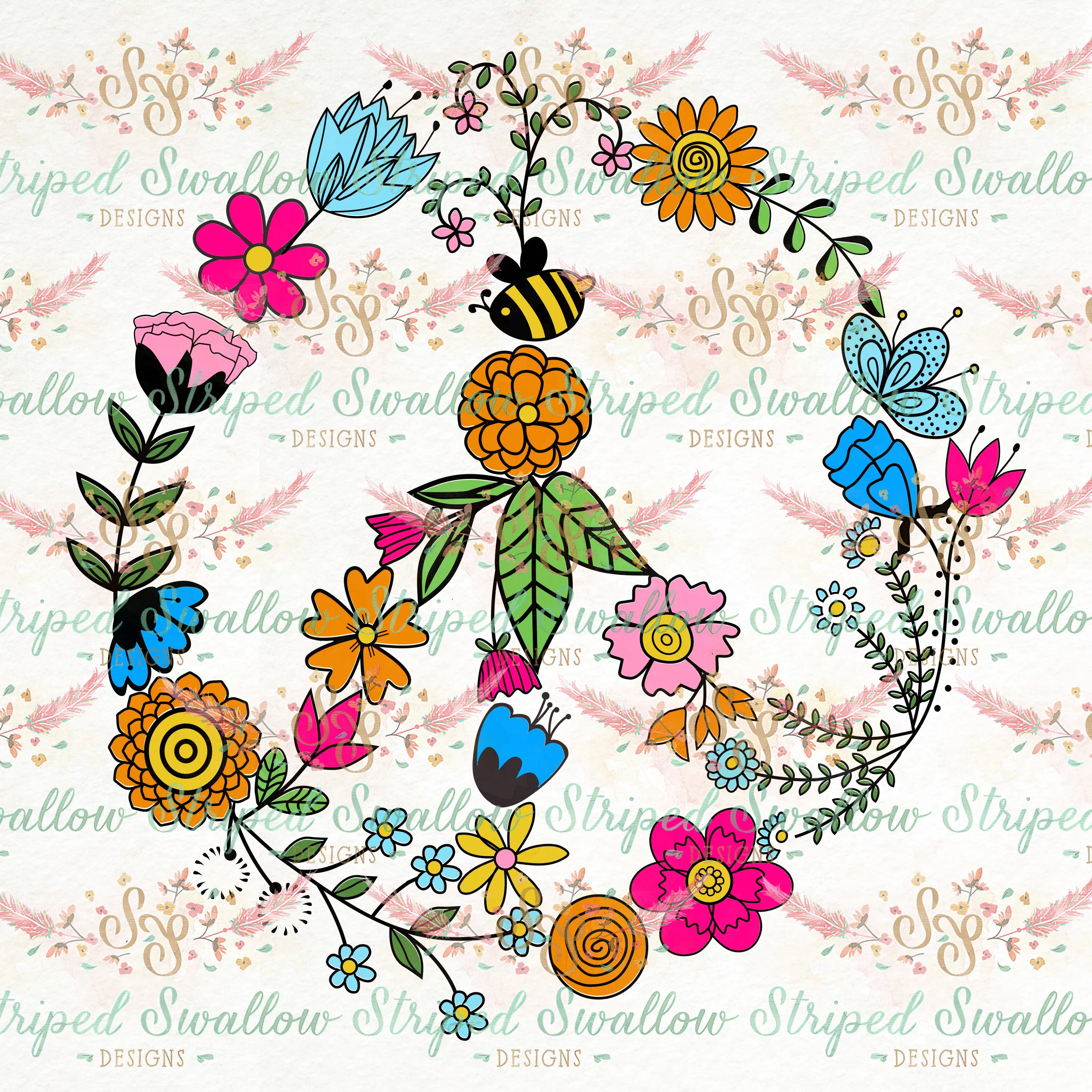 Floral Peace Sign Layered Digital Cut File