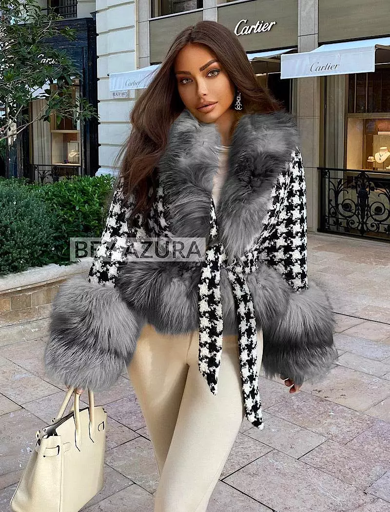 Fox Fur Trim Belted Wool Jacket