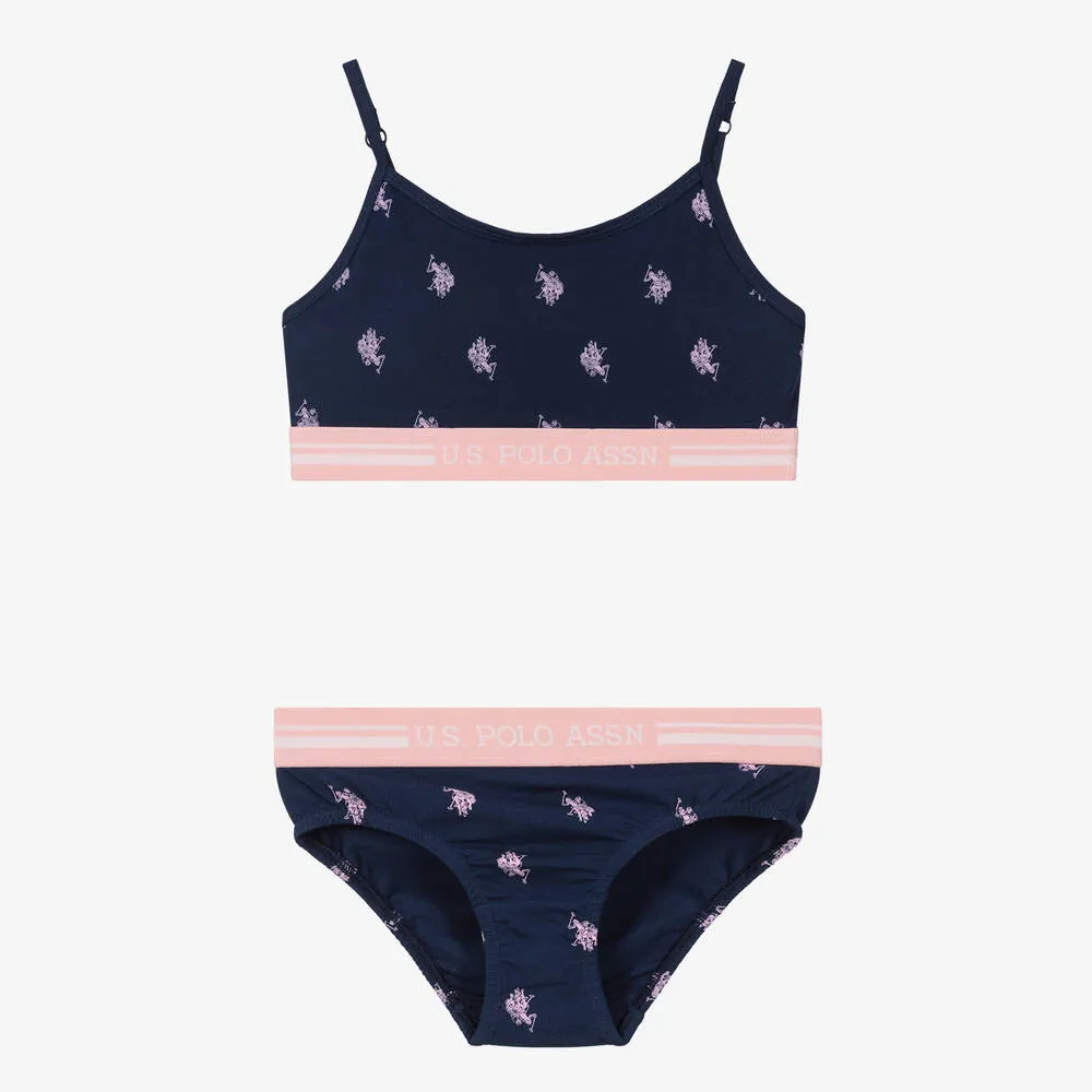 Girls Navy Blue Bra & Knickers Set