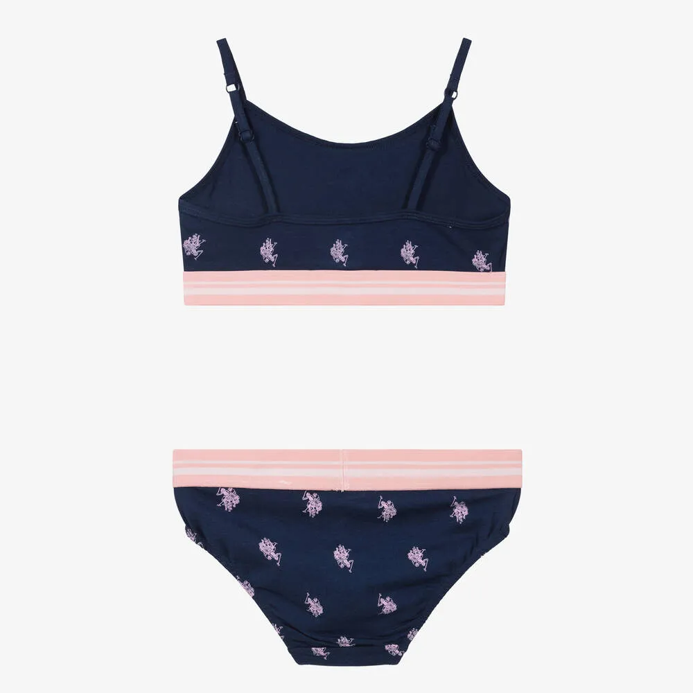 Girls Navy Blue Bra & Knickers Set