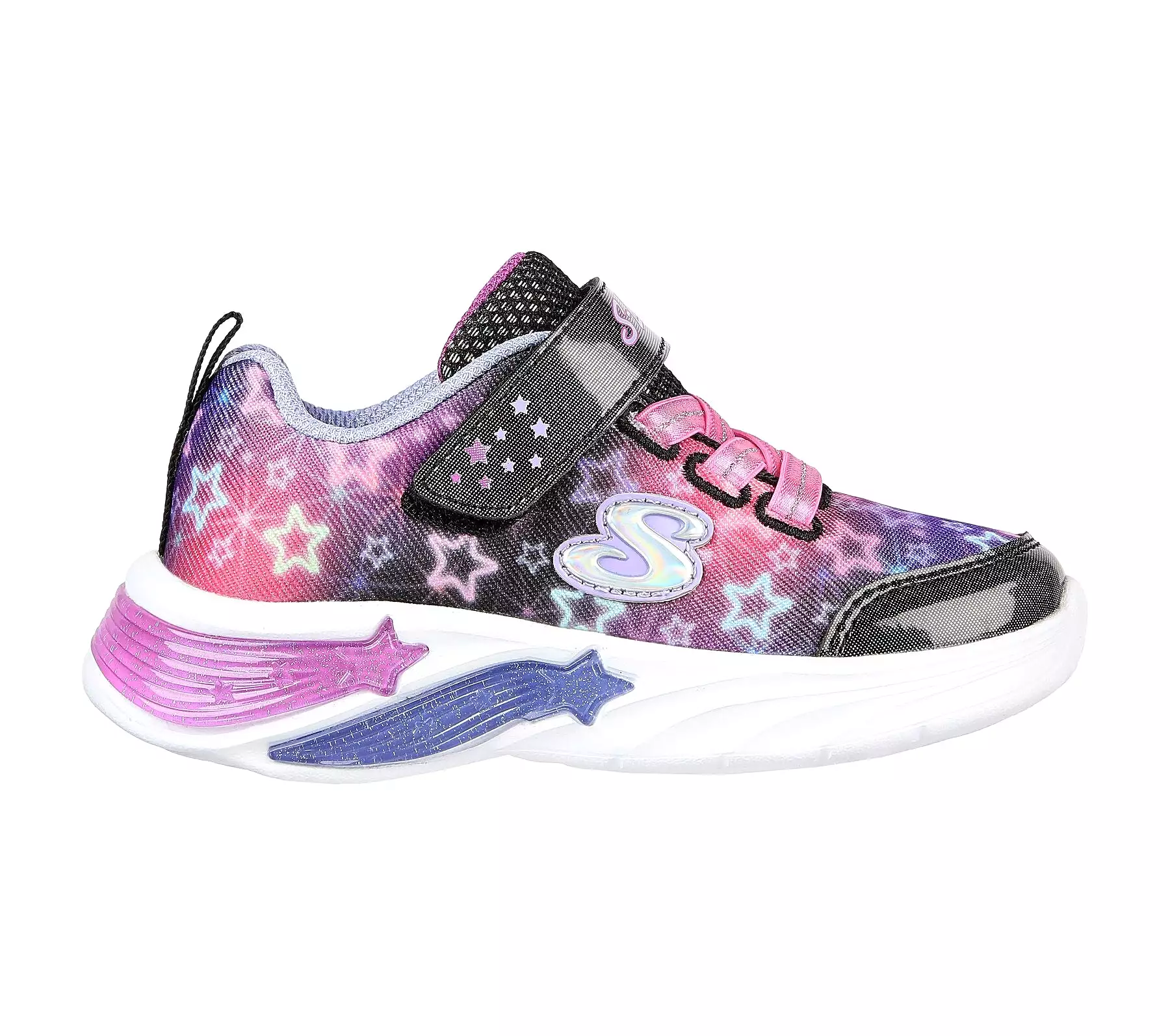 Girls Skechers Trainers Black Multi Strap Light Up Star Sparks 302324N/BKMT