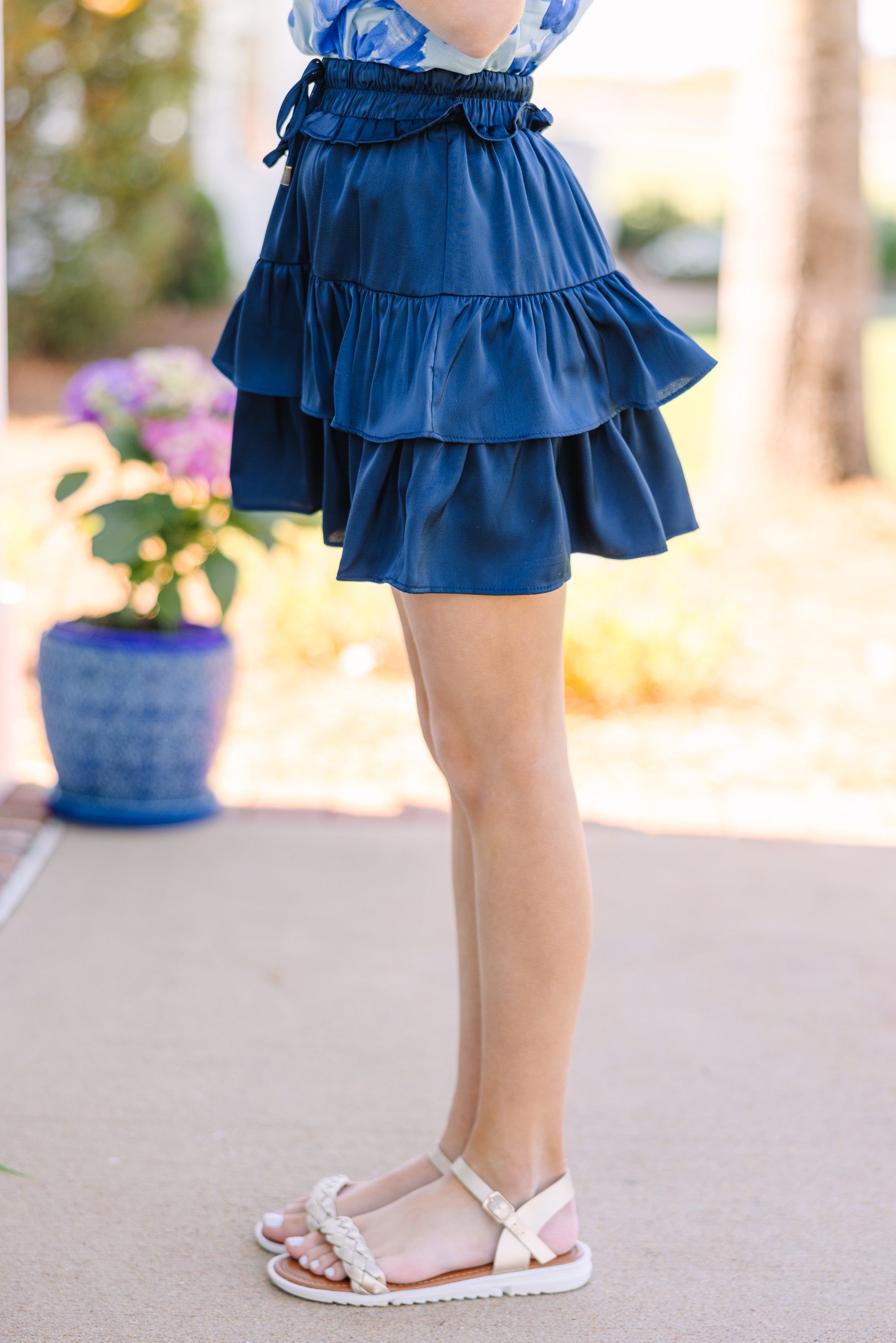 Girls: Take The Leap Navy Blue Satin Skort