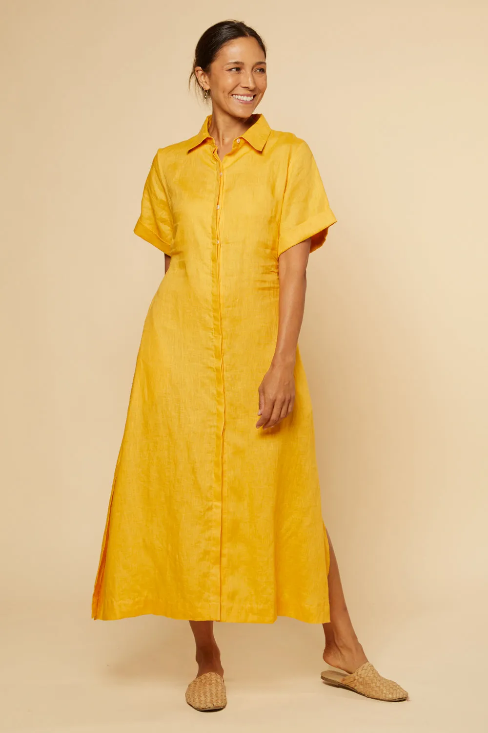 Gracie Linen Shirt Dress in Golden Hour