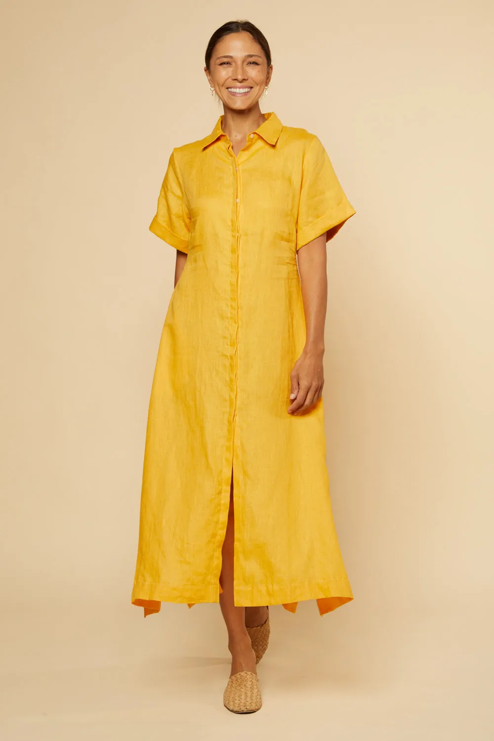 Gracie Linen Shirt Dress in Golden Hour