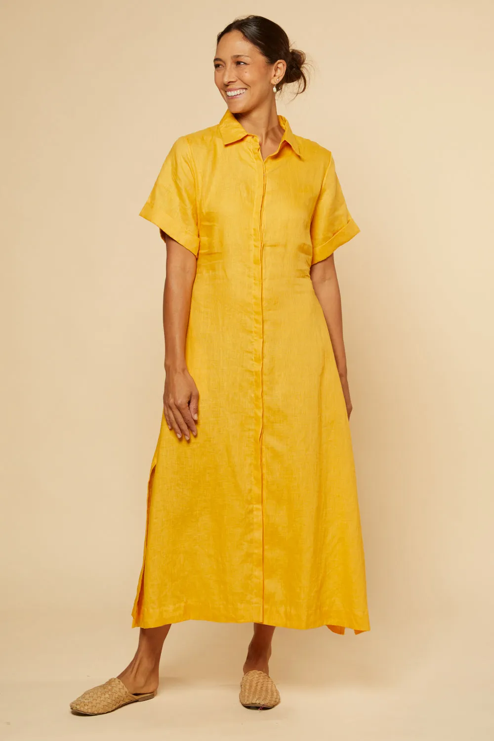 Gracie Linen Shirt Dress in Golden Hour