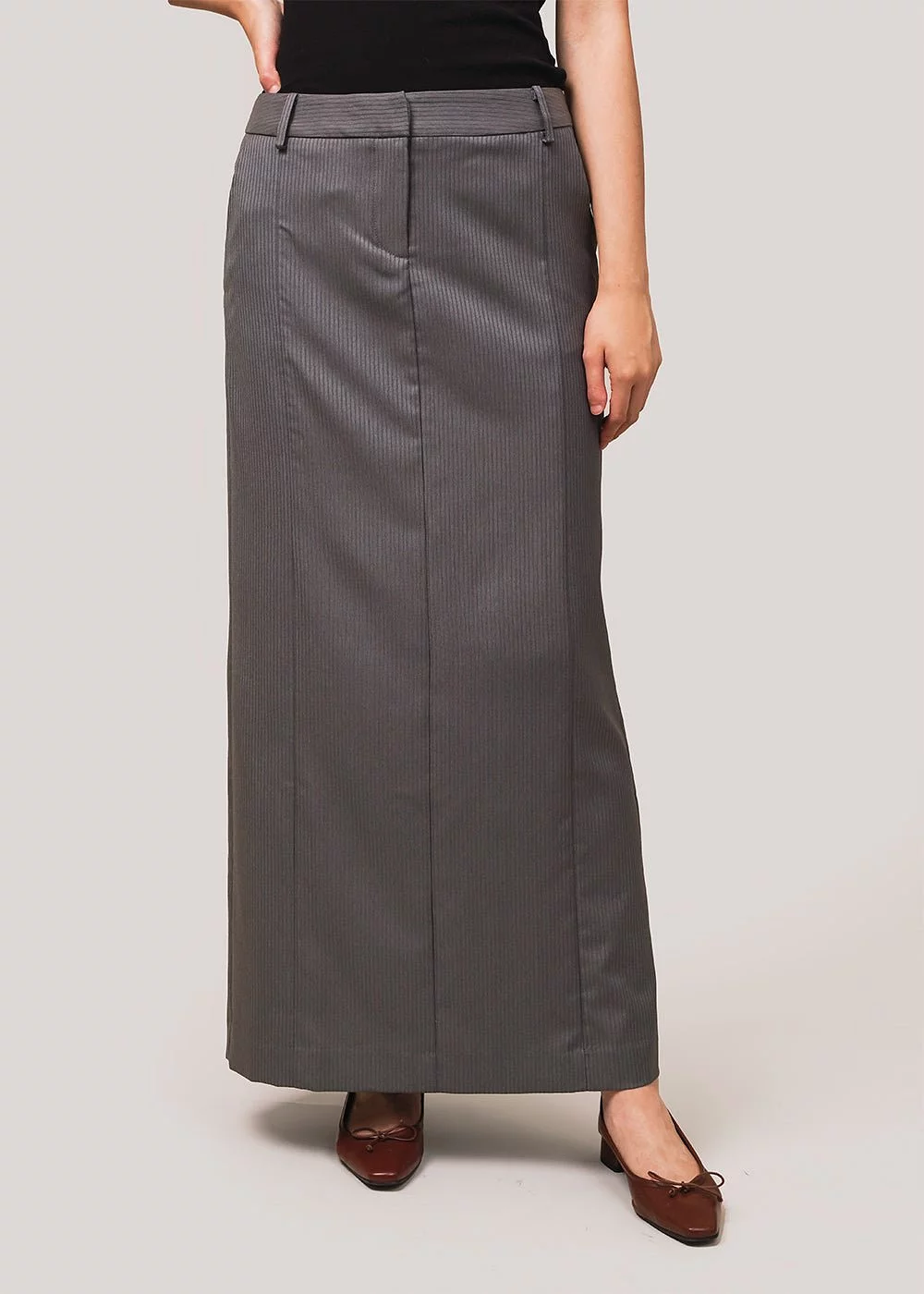 Grey Pinstripe All-Day Maxi Skirt