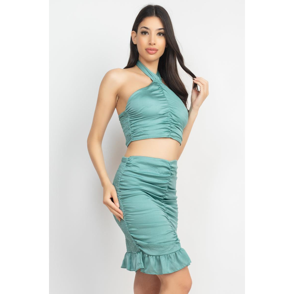 Halter Neck Crop Top & Skirts Set