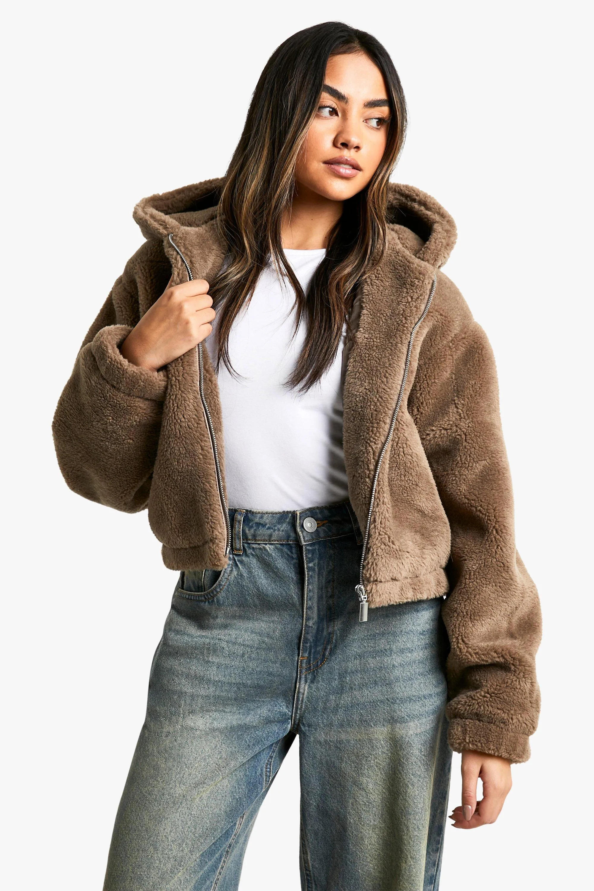 Hooded Teddy Faux Fur Coat