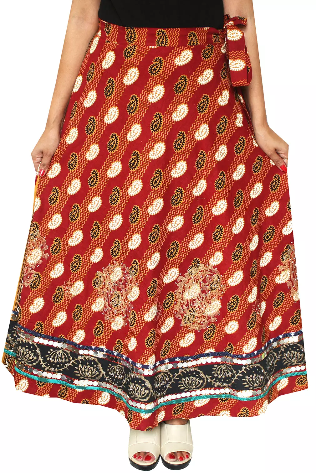 Indian Designer Long Skirt Cotton Wrap Around Womens (Maroon)