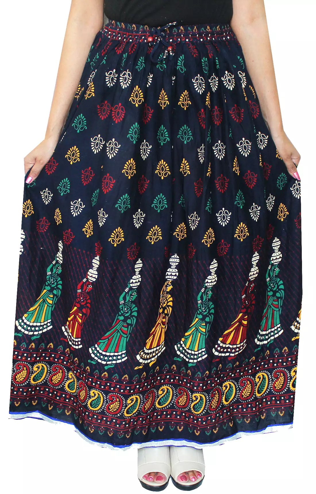 Indian Long Cotton Women Skirt Block Printed India Clothes (Blue)