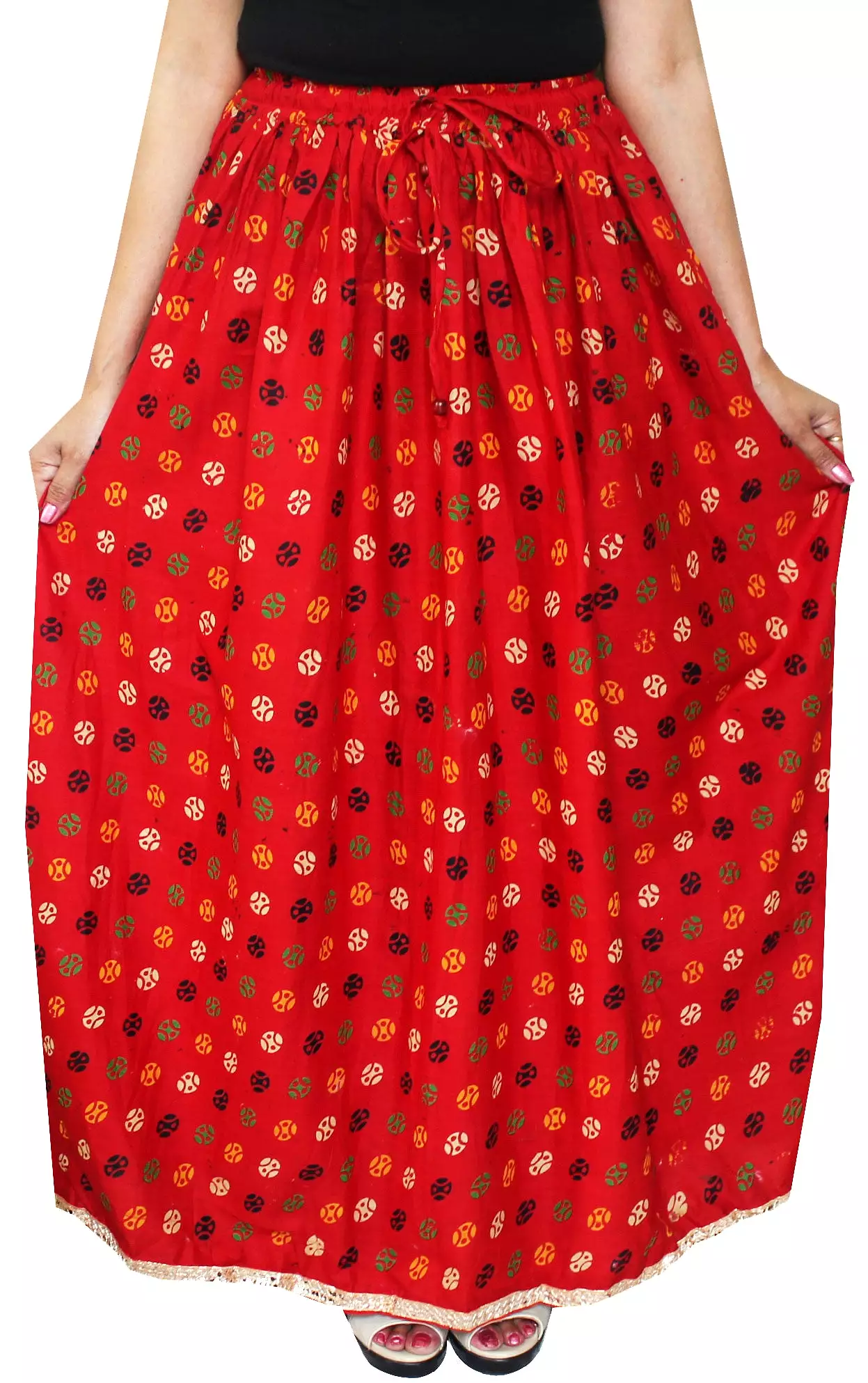 Indian Long Skirt Cotton Printed Womens Clothes (Red)