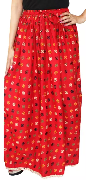 Indian Long Skirt Cotton Printed Womens Clothes (Red)