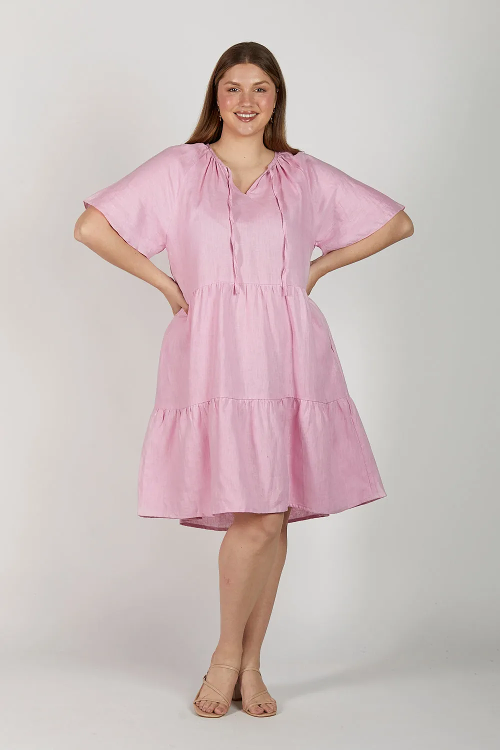 Ismay Linen Dress in Peony