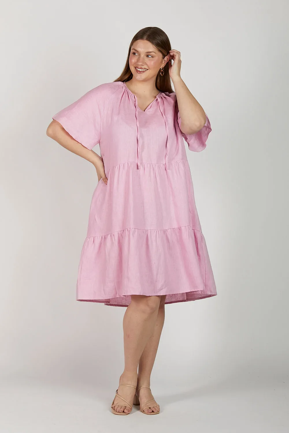 Ismay Linen Dress in Peony