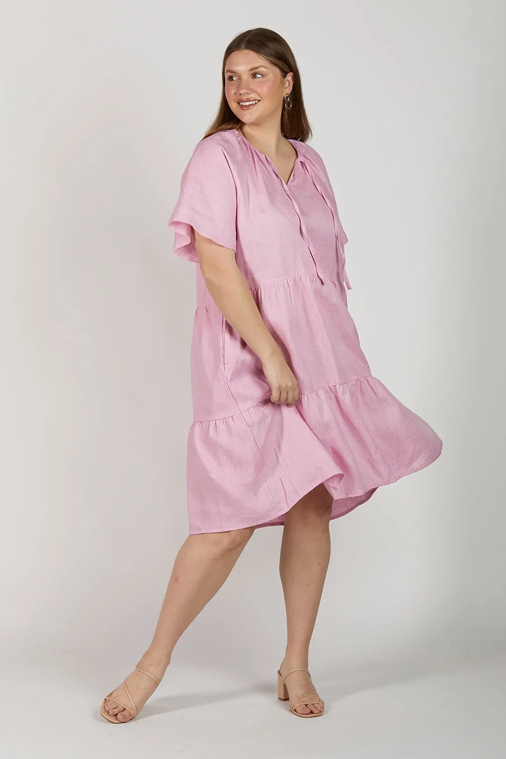 Ismay Linen Dress in Peony