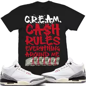 Jordan Retro 3 White Cement Reimagined 3s : Black Sneaker Shirt to Match : CREAM