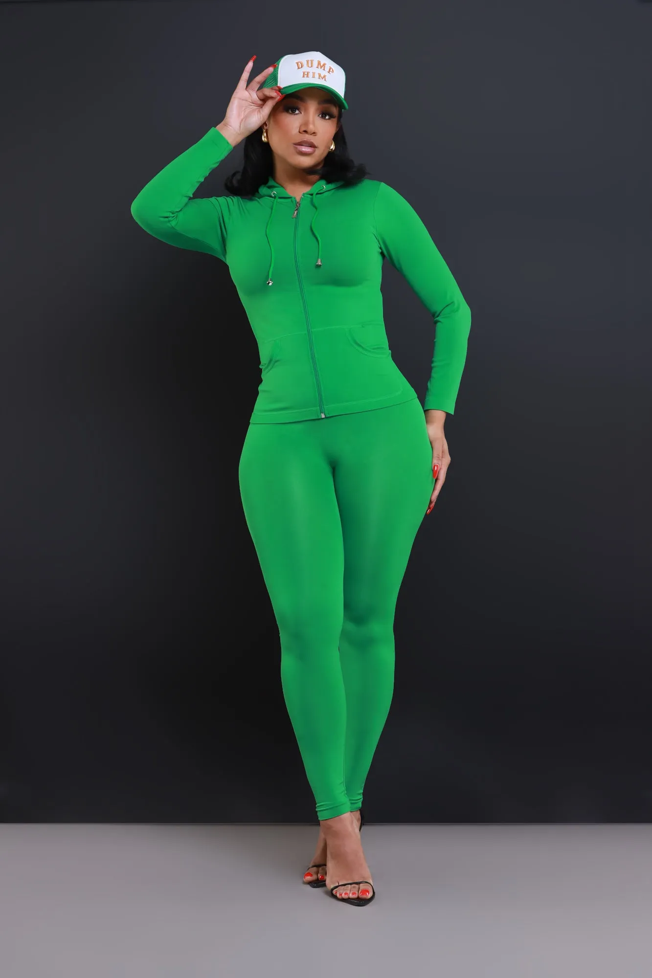 Just Vibing Seamless Zip Up Legging Set - Kelly Green