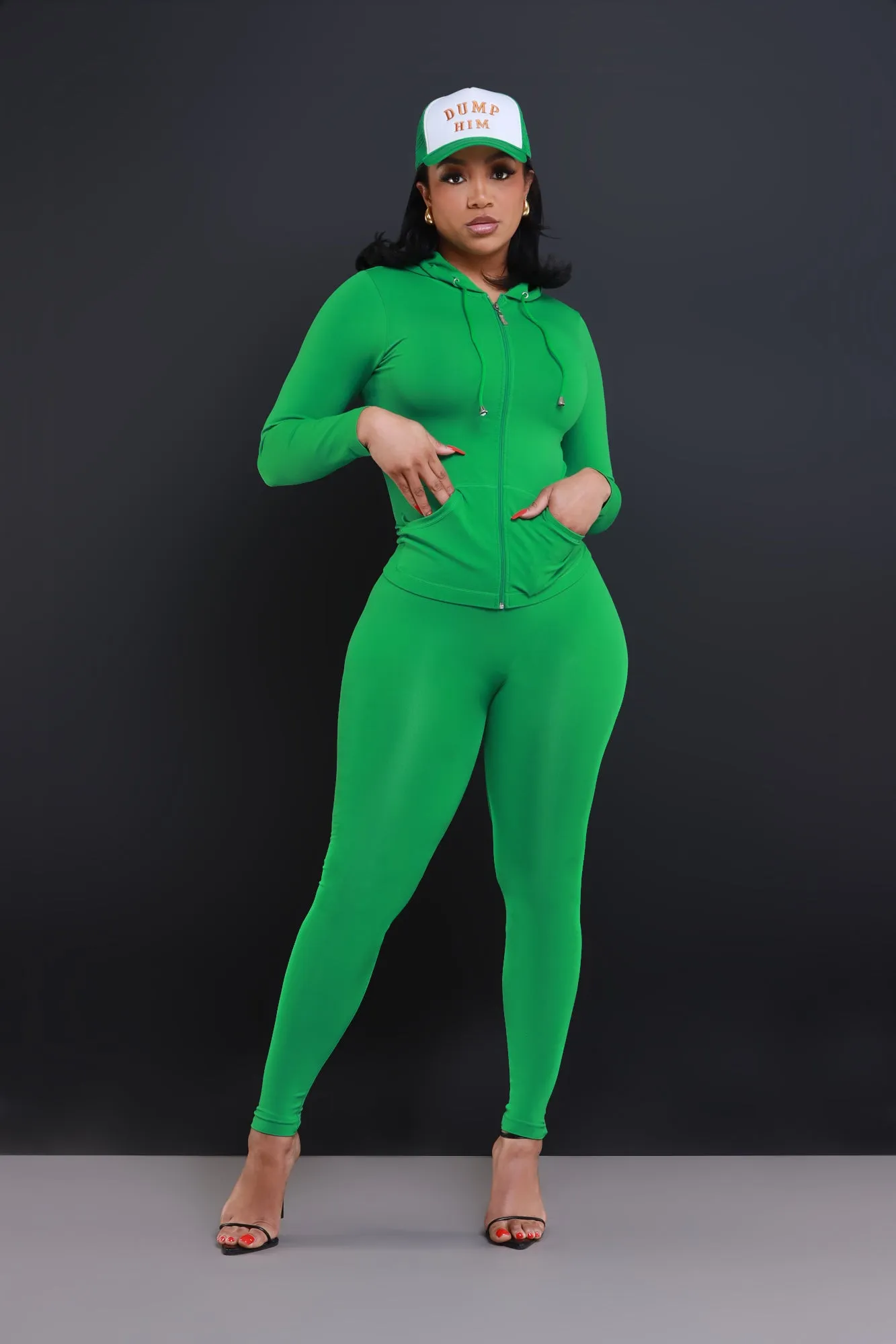 Just Vibing Seamless Zip Up Legging Set - Kelly Green