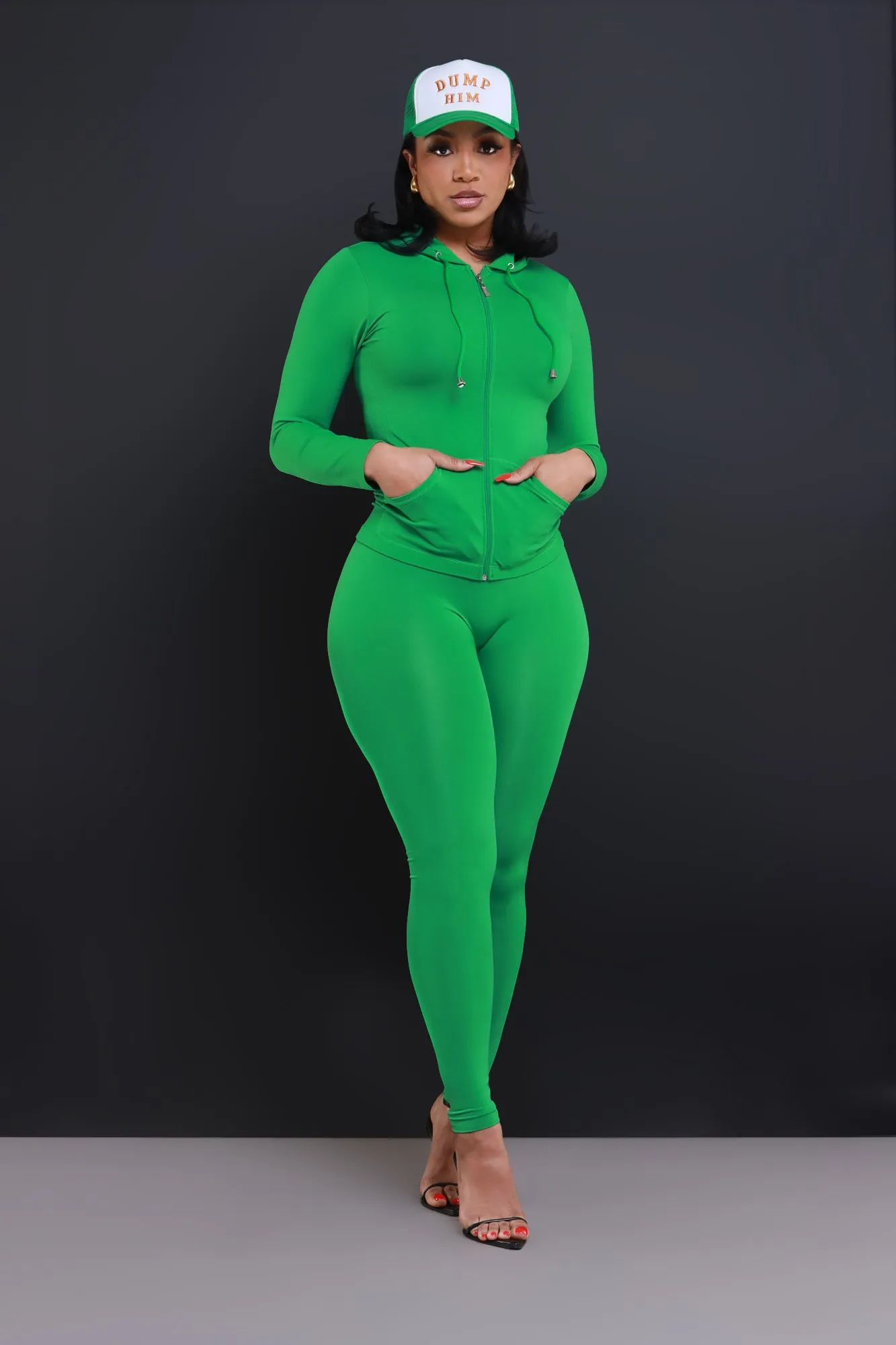 Just Vibing Seamless Zip Up Legging Set - Kelly Green