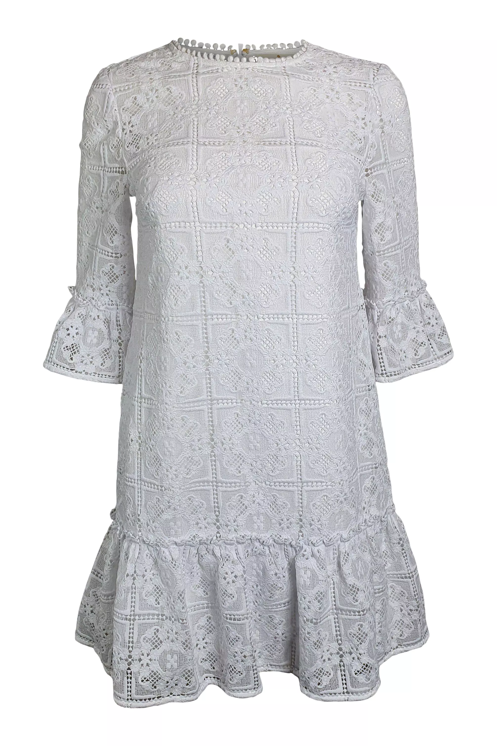 KATE SPADE New York White Scenic Route Lace Flounce Shift Dress (US 0 | UK 6)