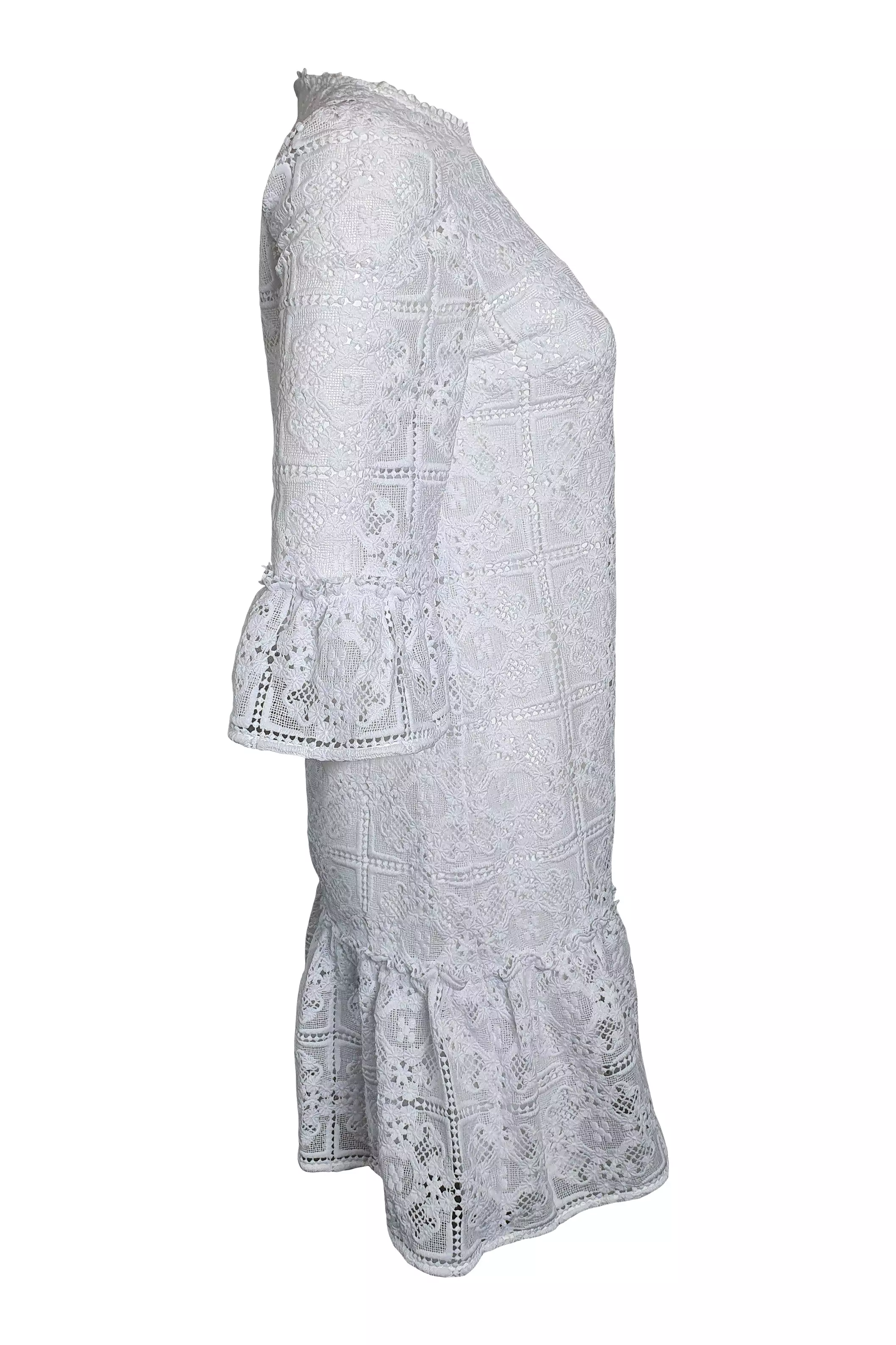 KATE SPADE New York White Scenic Route Lace Flounce Shift Dress (US 0 | UK 6)