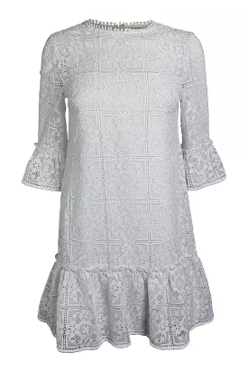 KATE SPADE New York White Scenic Route Lace Flounce Shift Dress (US 0 | UK 6)