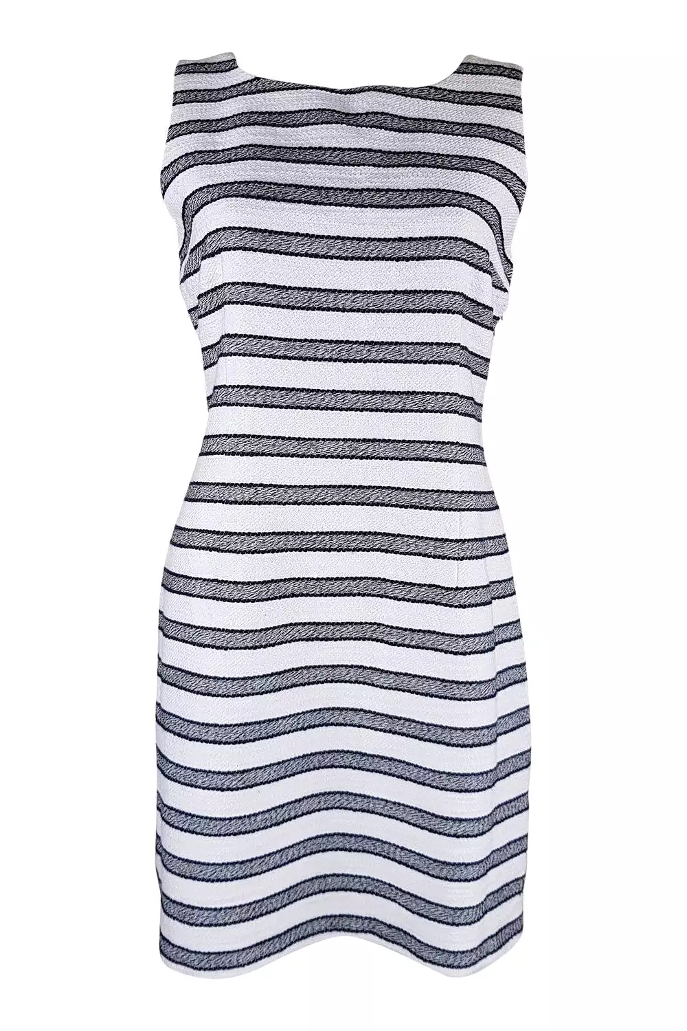 KEW White Black Sleeveless Striped Cotton Shift Dress (UK 10)