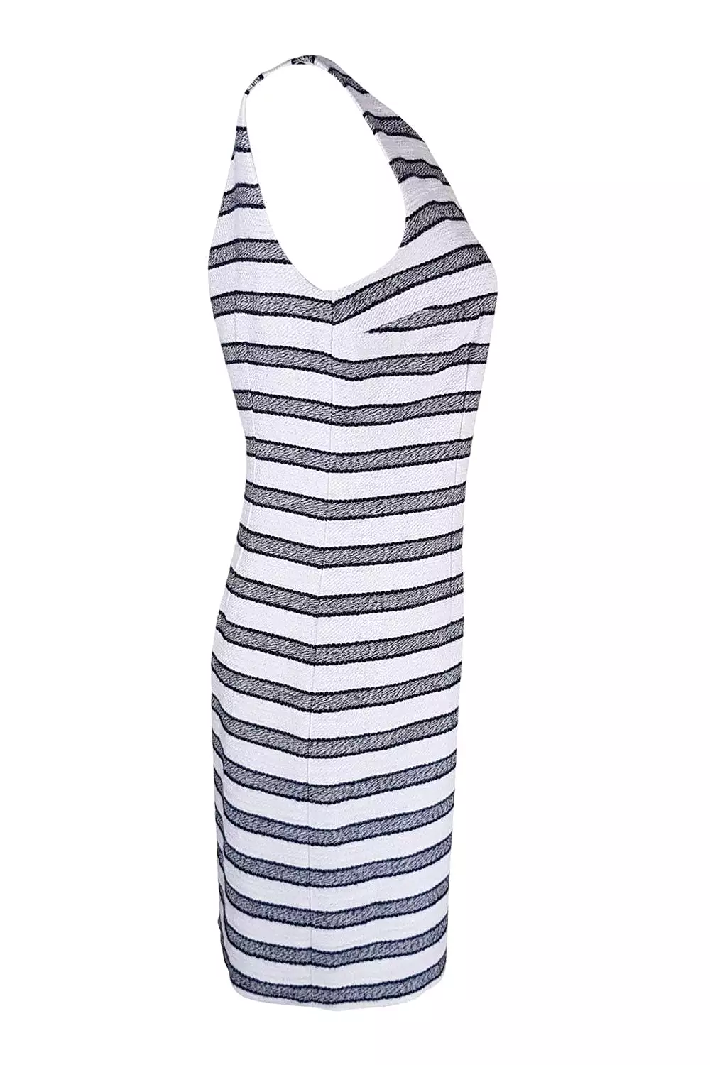 KEW White Black Sleeveless Striped Cotton Shift Dress (UK 10)