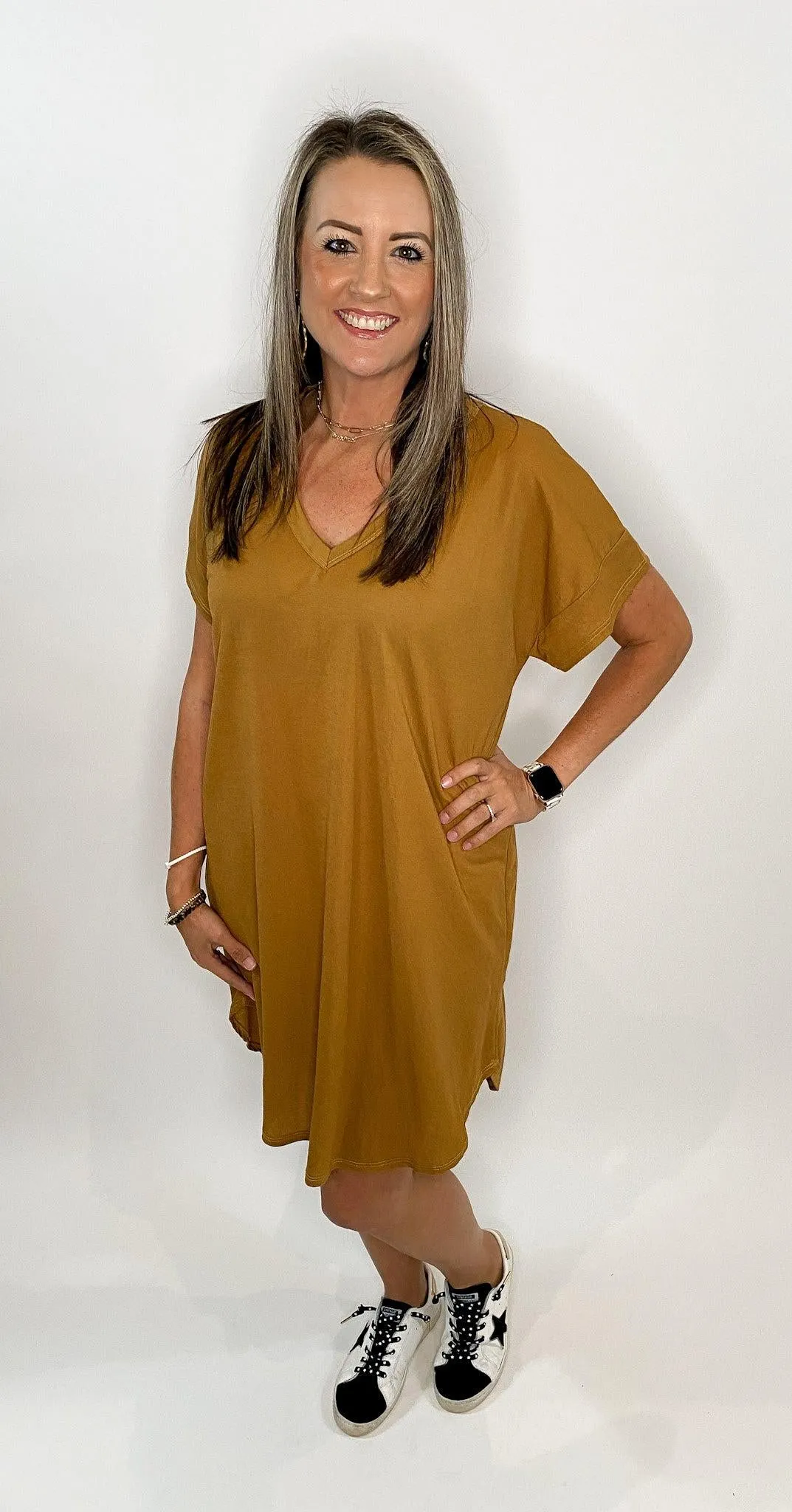 Khaki Solid Basic Dress