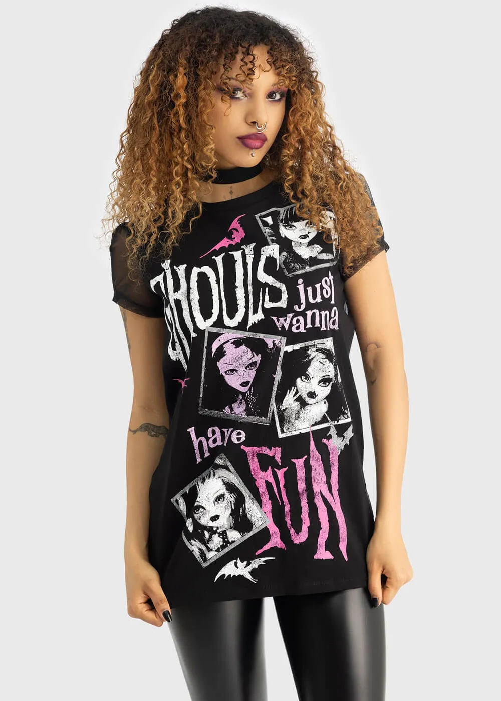 Killstar x Mattel Monster High Ghoul Friends Sheer Combo Top Black