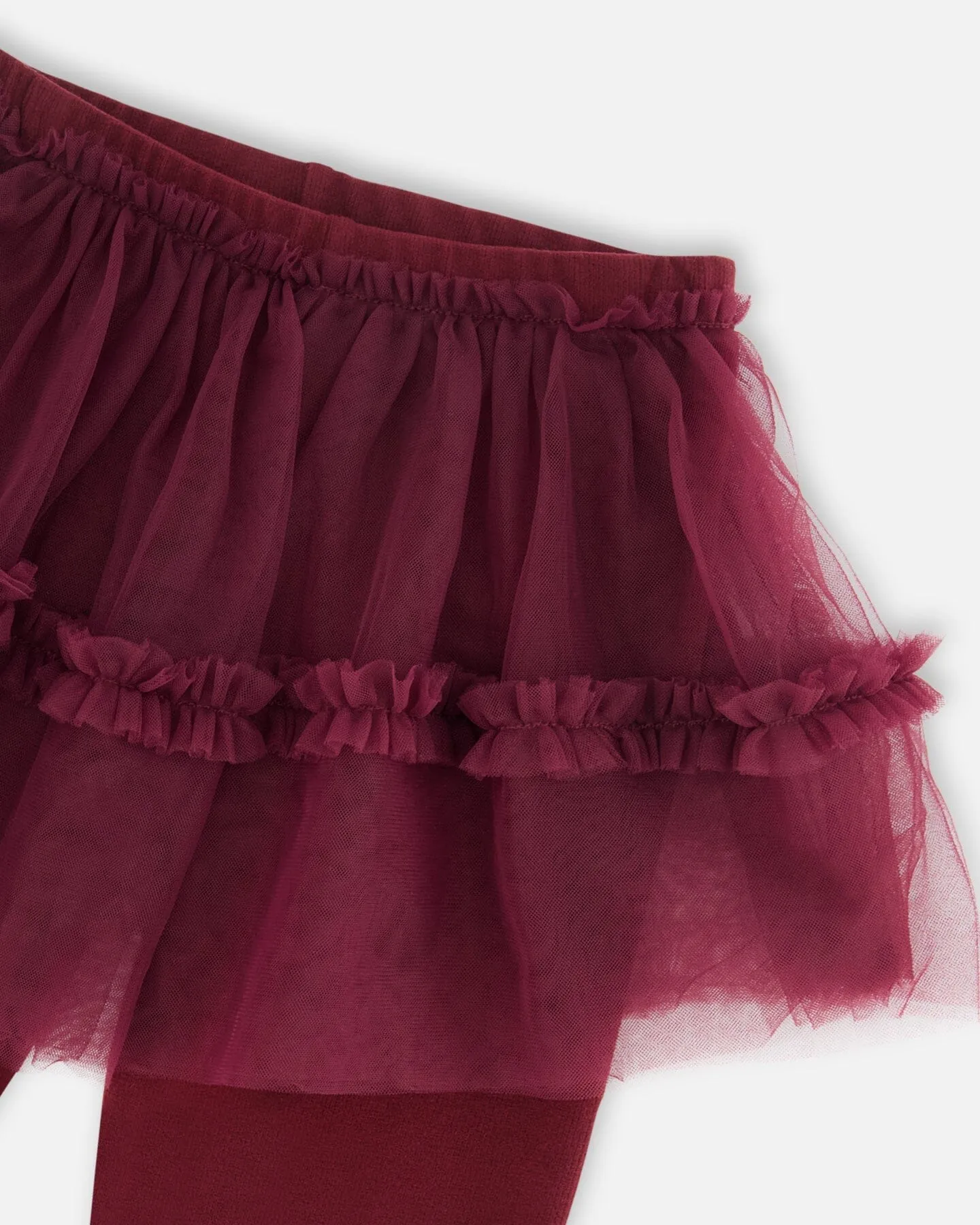 Leggings With Tulle Skirt Burgundy