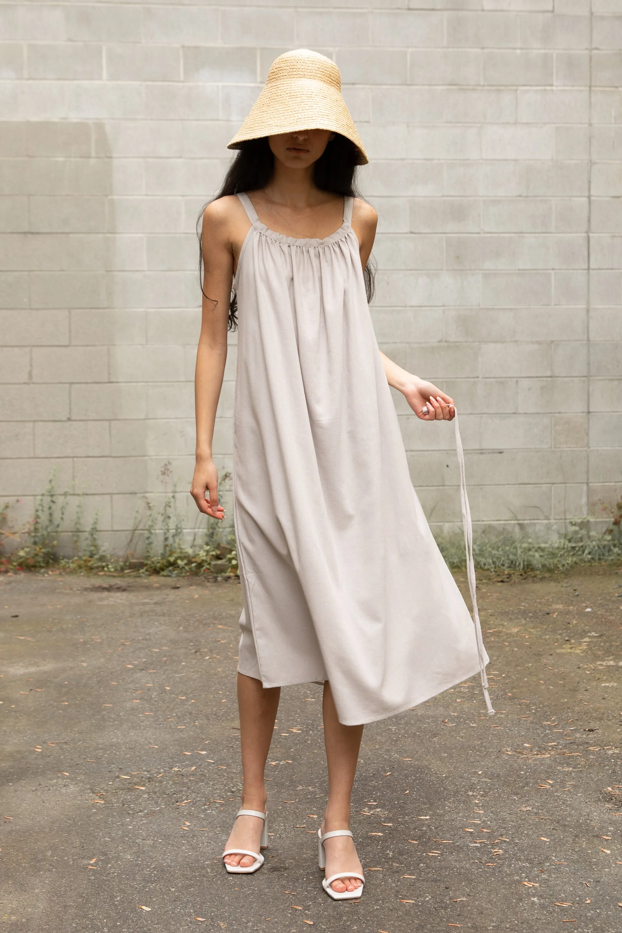 LINEN BLEND MIDI DRESS